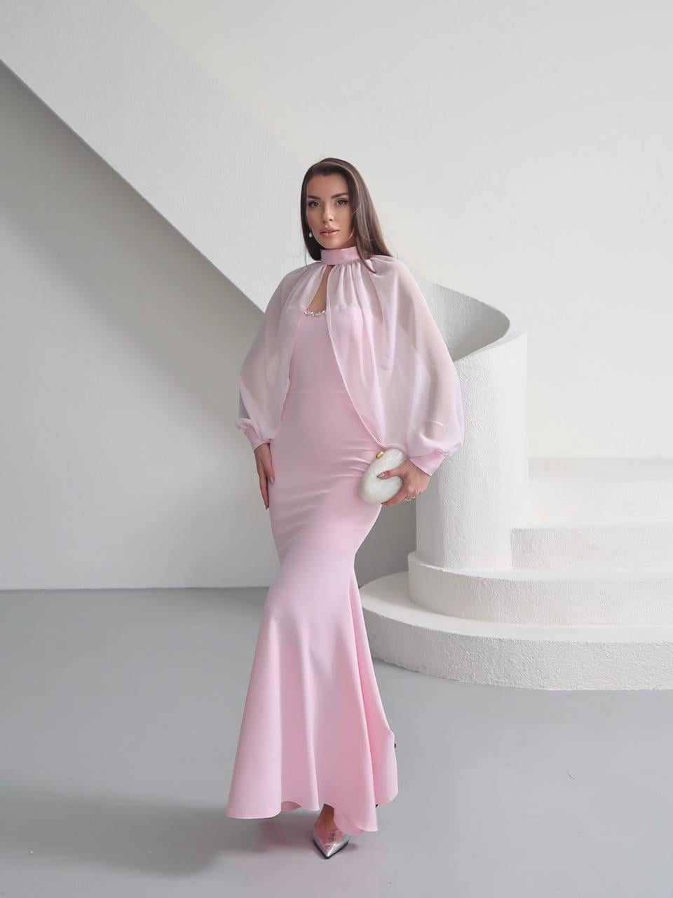 Kalp Yaka Taşlı Tasarım Şifon Elbise Angeline