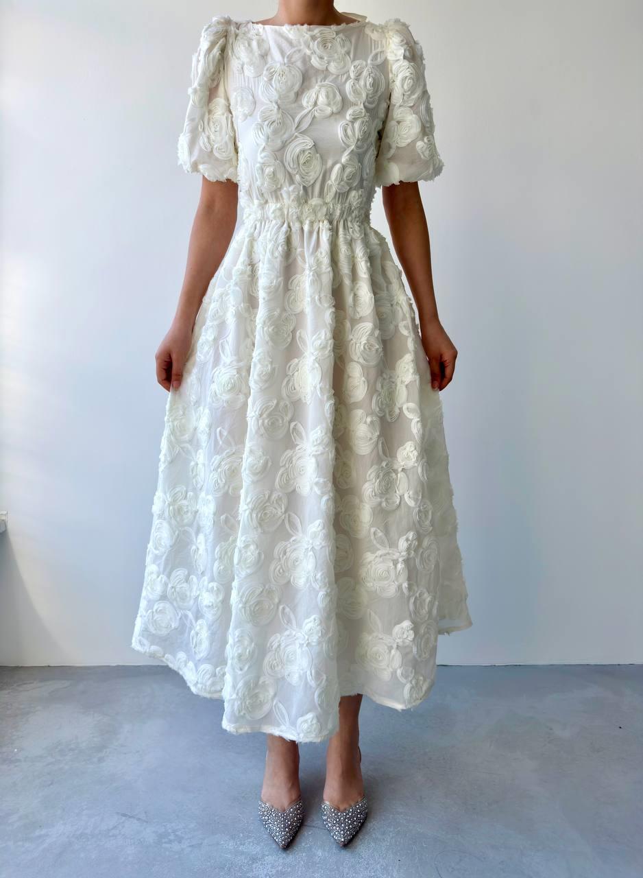 Özel Tasarım Gül Dokuma Uzun Estaban Elbise