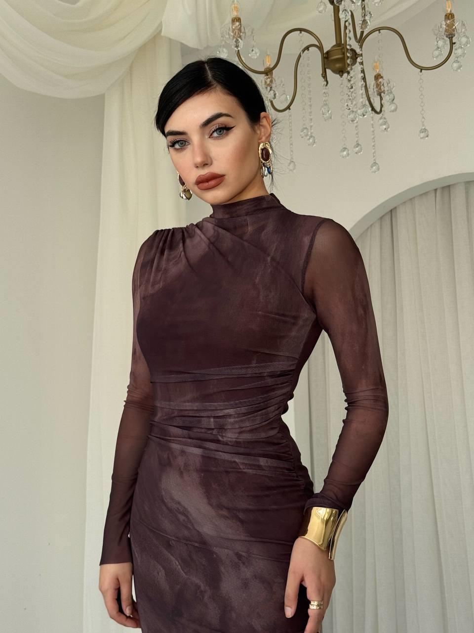 Lizz Tül Kol Midi Elbise