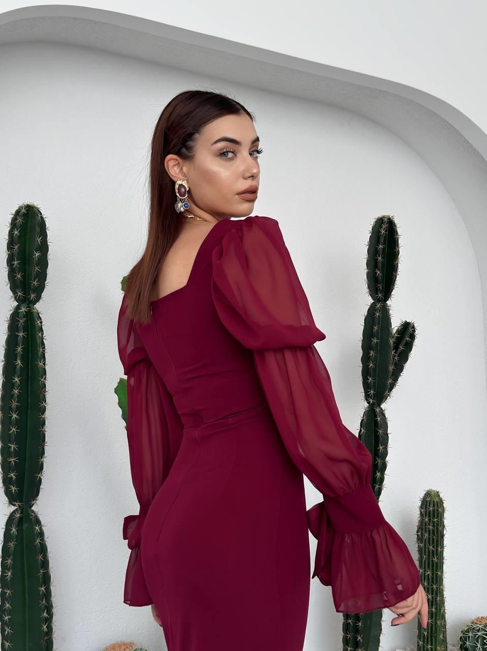 Hare Kolları Fırfır Detaylı Elbise