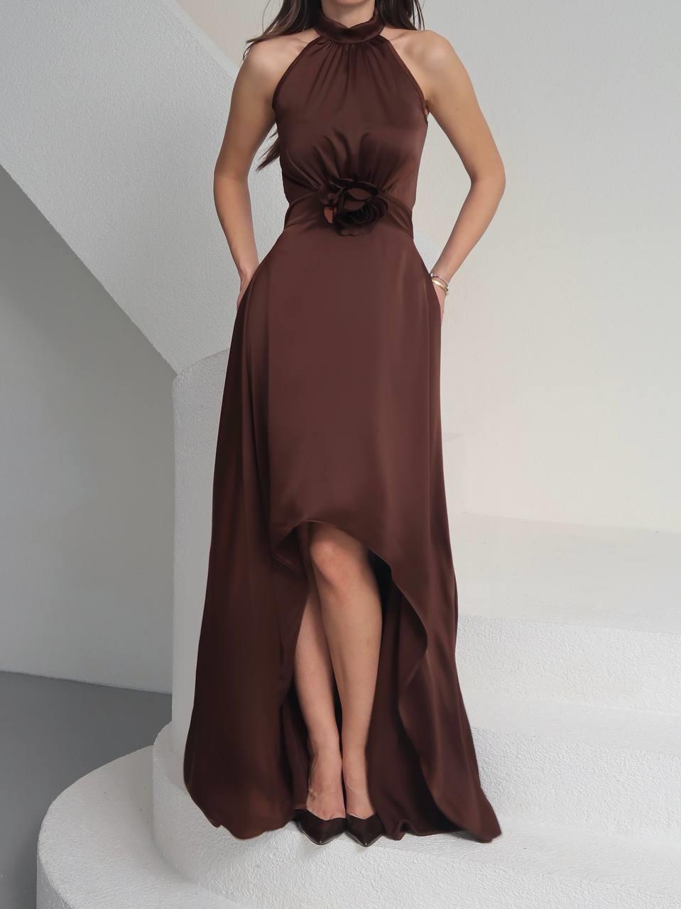 Tasarım Çiçekli Saten Elbise Lara