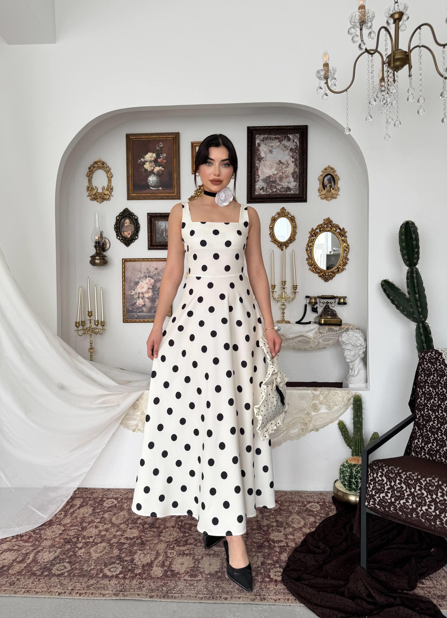 Melon Puantiyeli Midi Elbise