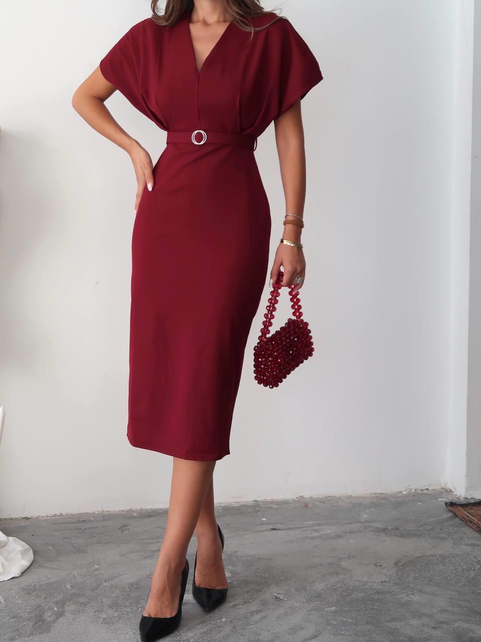 Klein Kemer Detaylı V Yaka Elbise