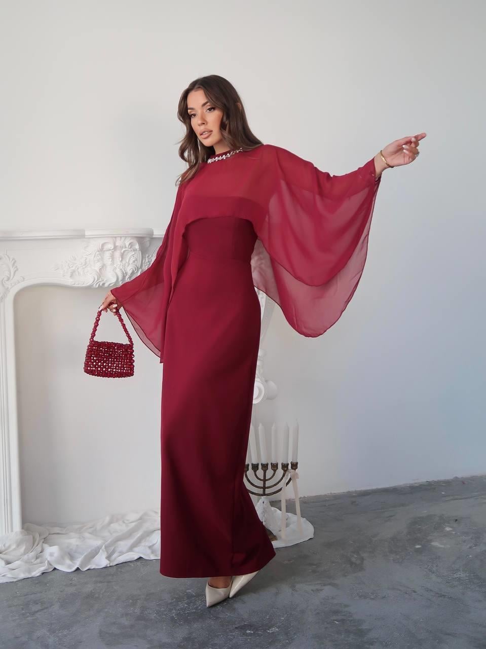 Alesta Tül Detaylı Tasarım Uzun Elbise