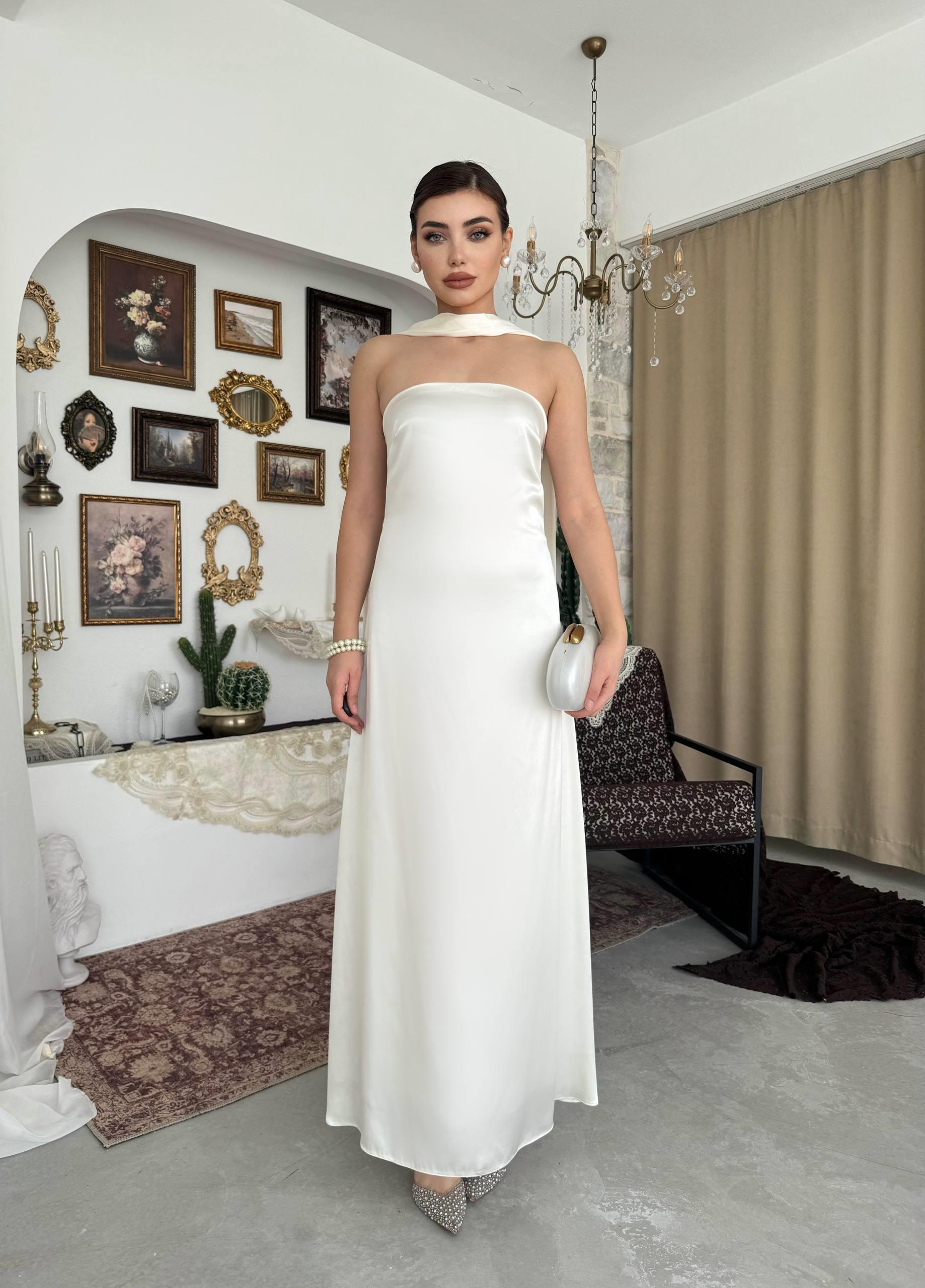 Ulsez Straplez Şal Detaylı Elbise