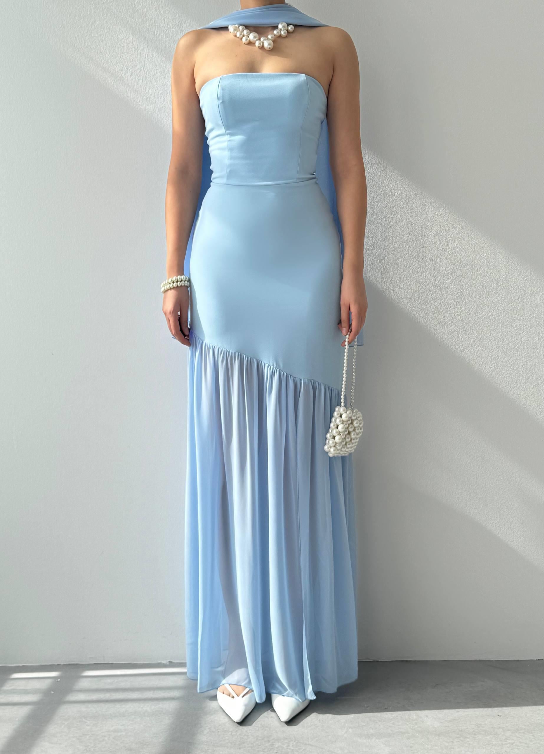 Manen Şal Detaylı Atlas Elbise