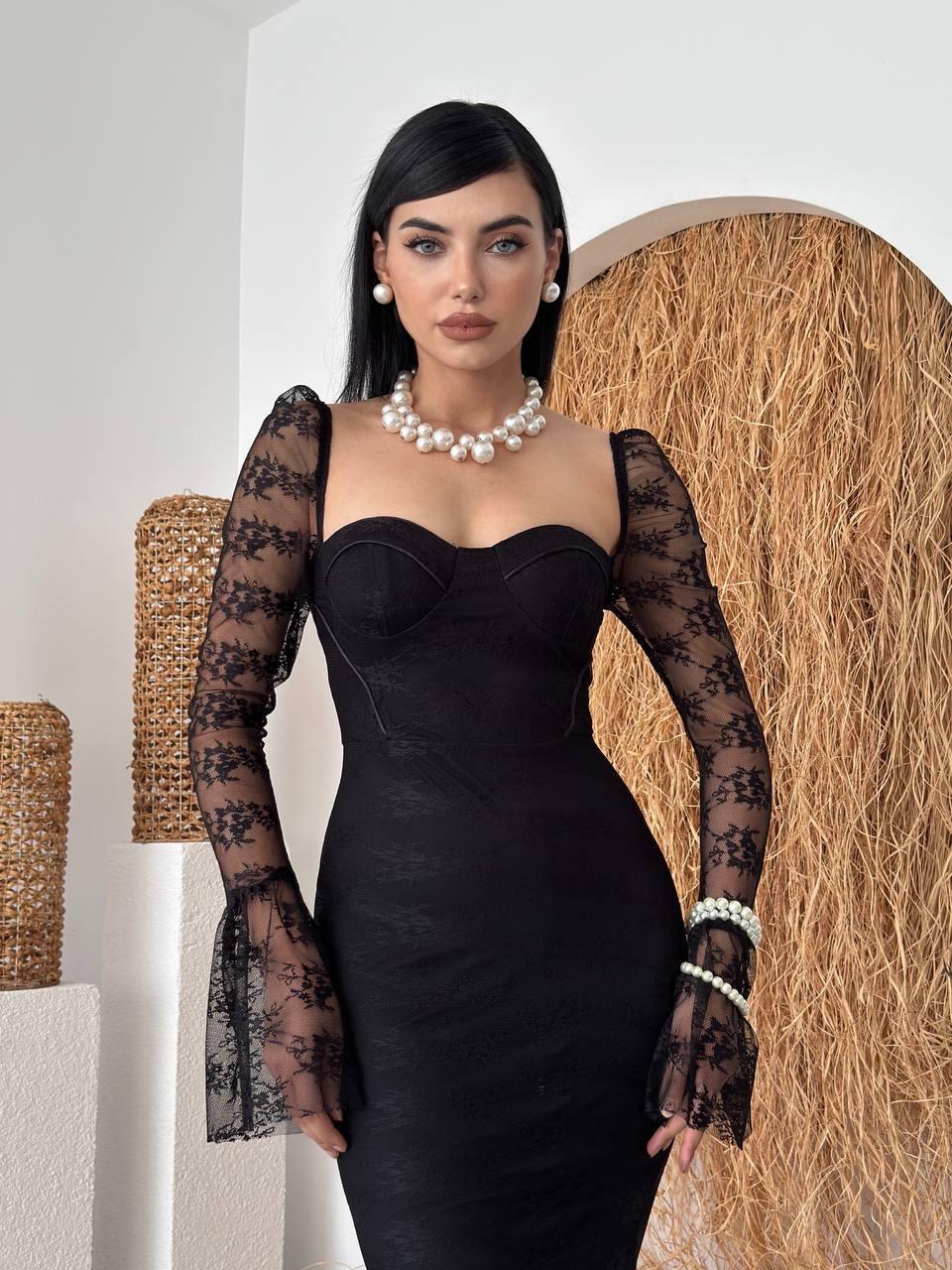 Corina Dantel Detay Balık Model Uzun Elbise