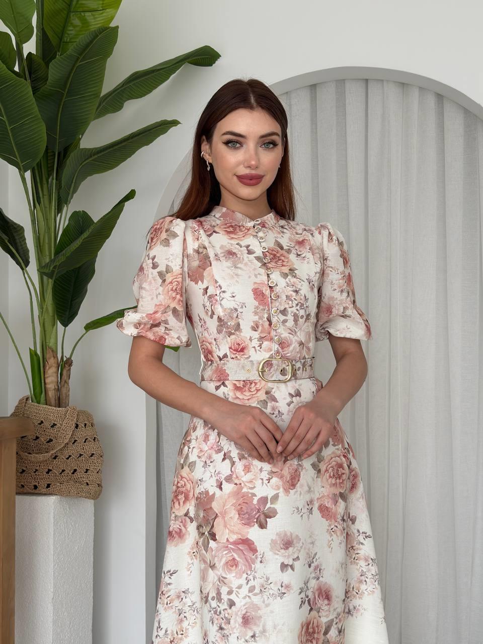 Alexa Çiçek Desenli Kemerli Uzun Elbise