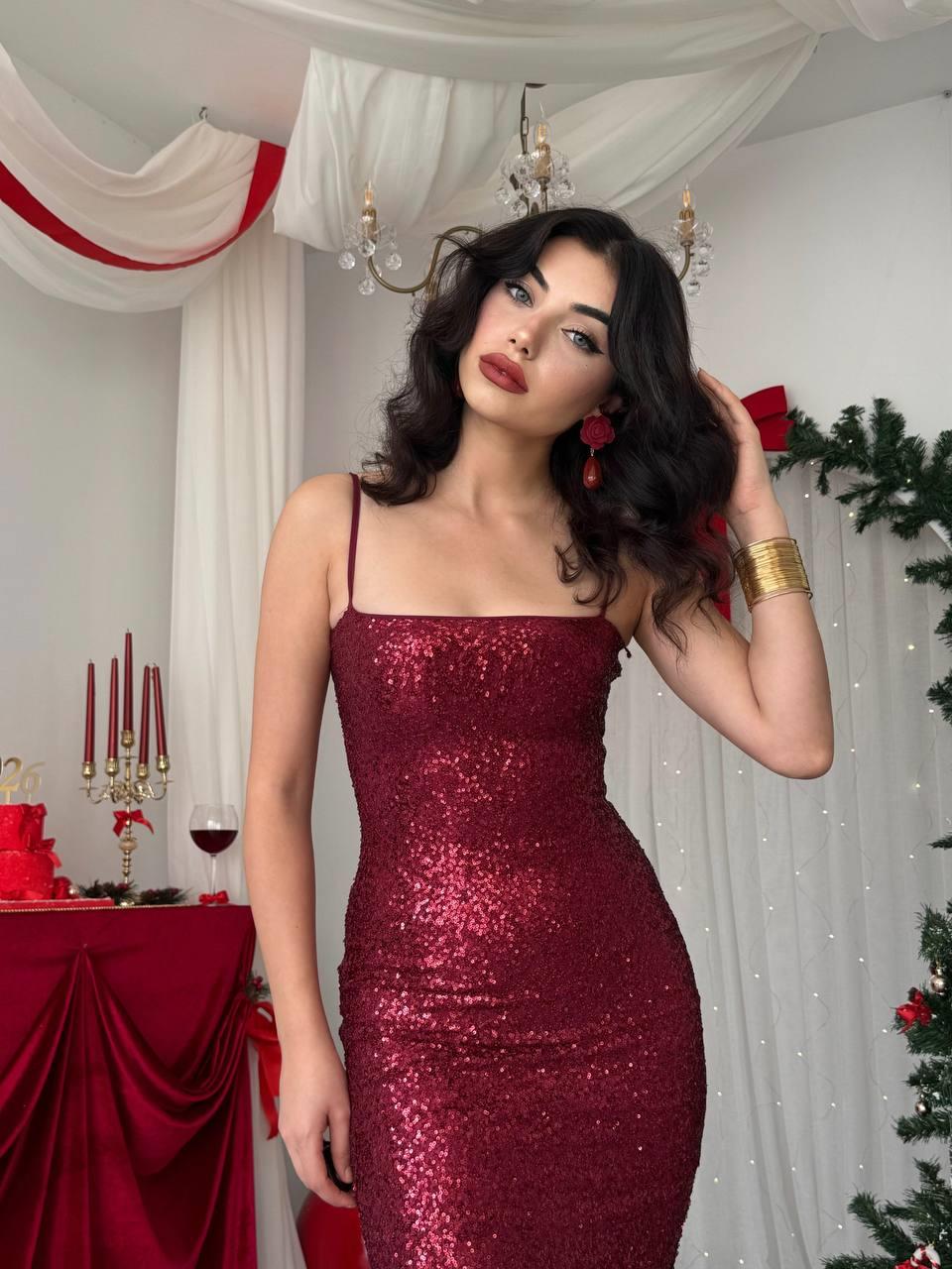 Askılı Kalem Payet Elbise