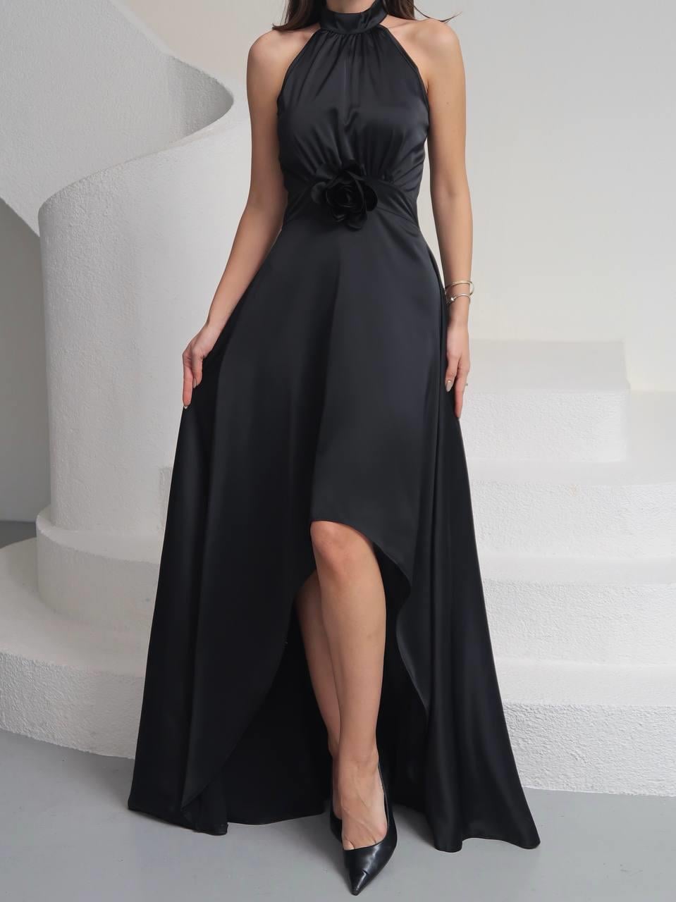 Tasarım Çiçekli Saten Elbise Lara