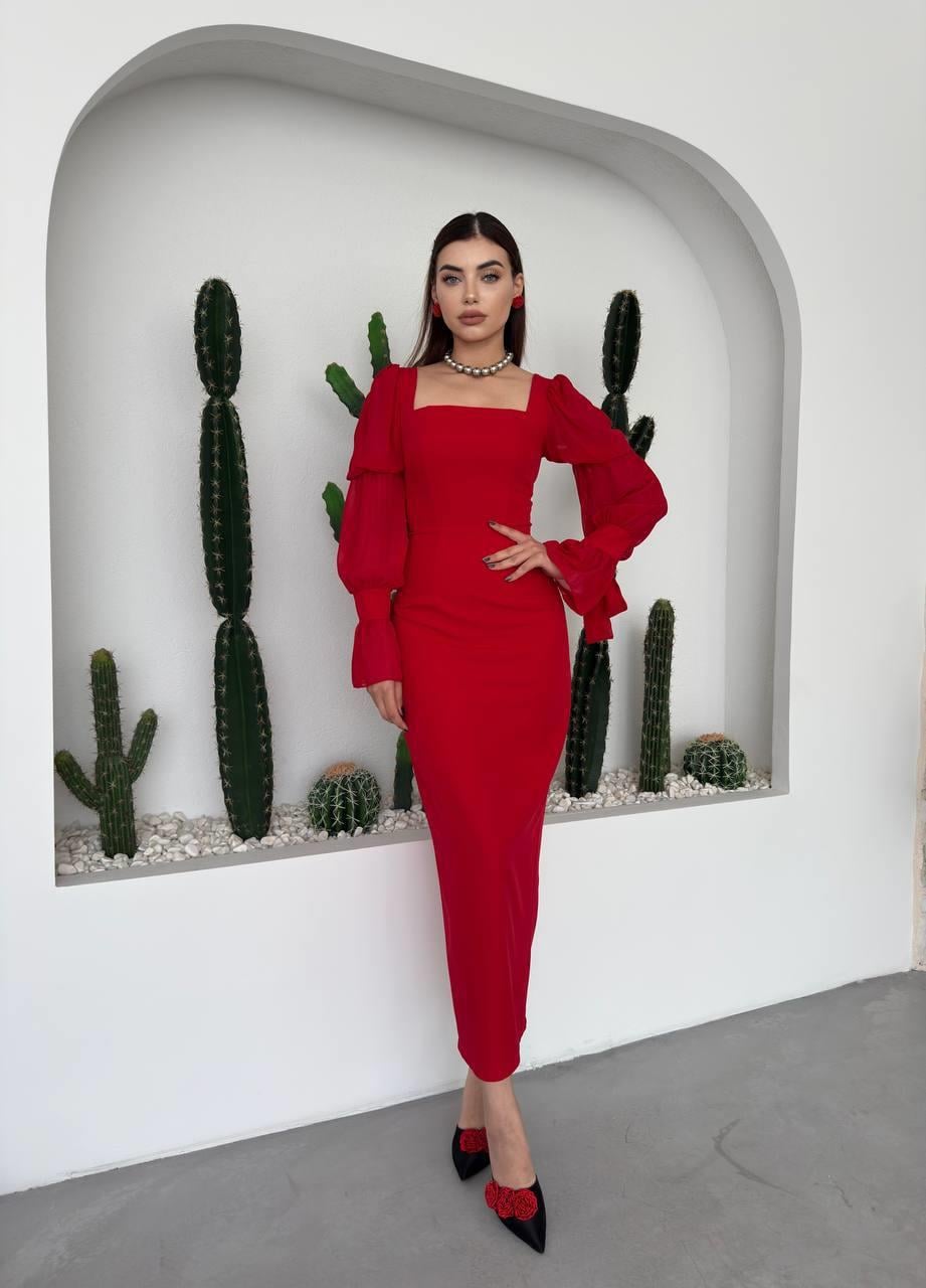 Hare Kolları Fırfır Detaylı Elbise