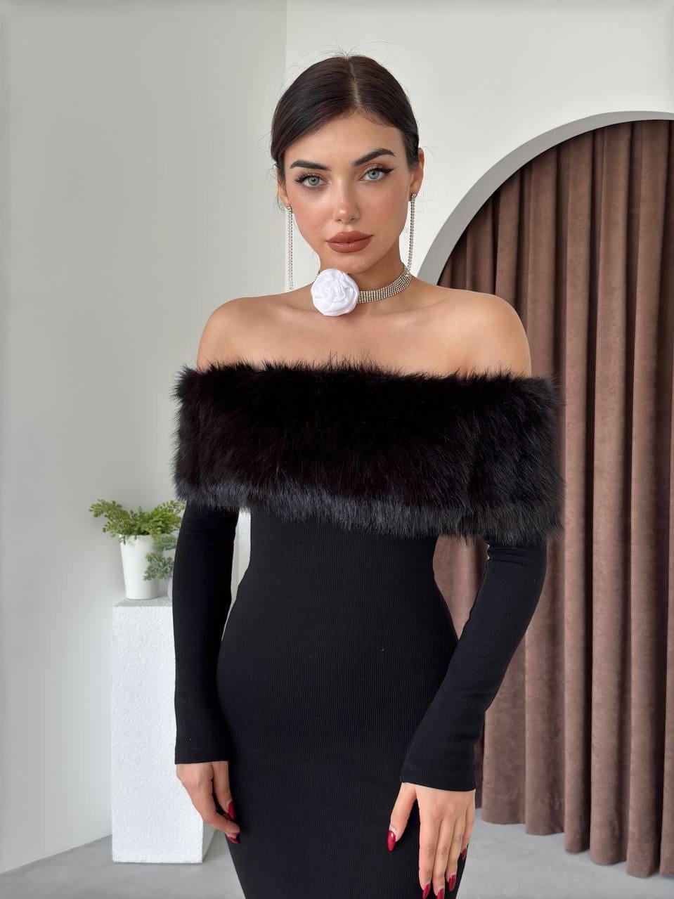 Tasarım Peluş Straplez Elbise