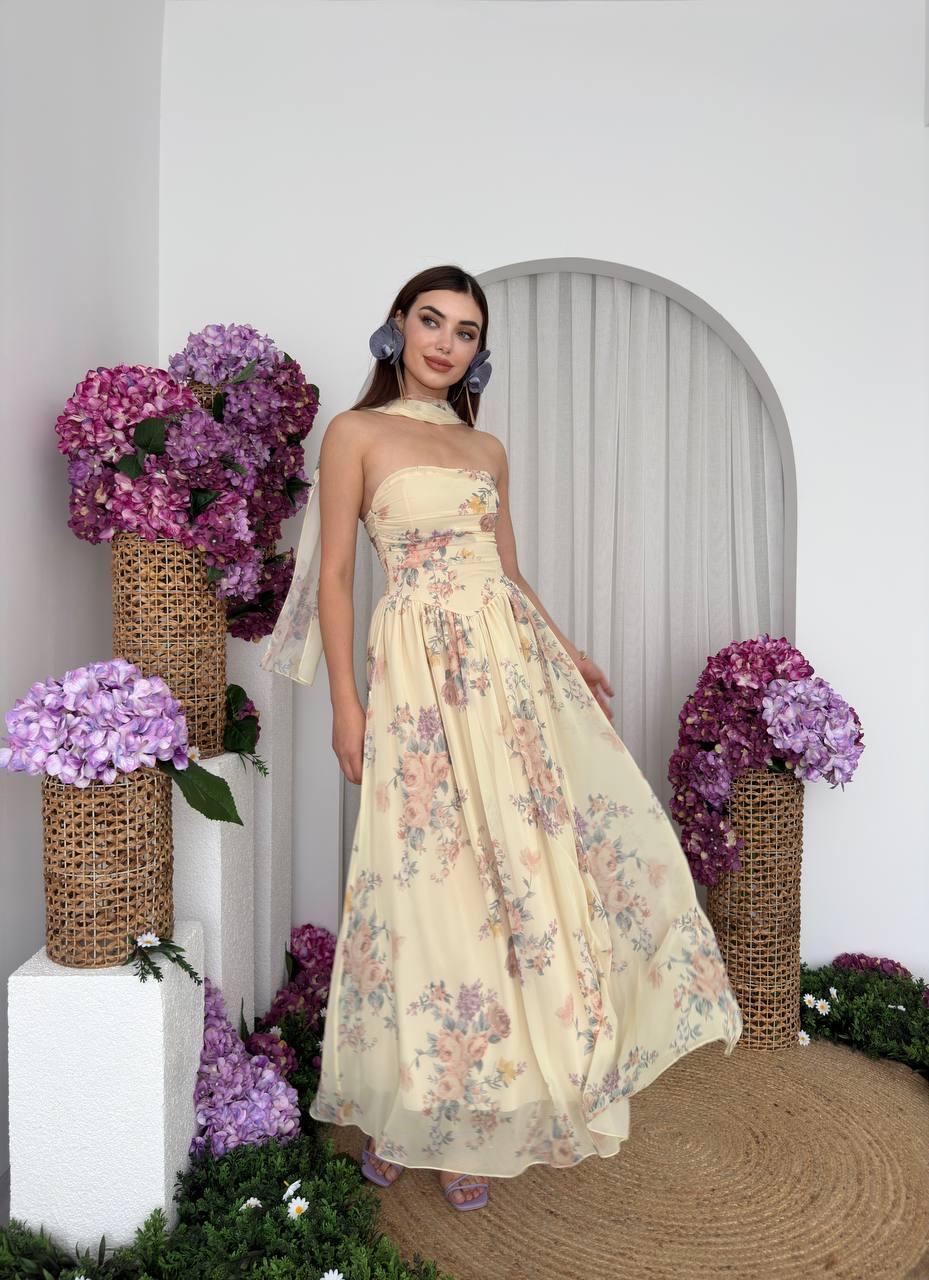 Elena Şifon Şal Detay Uzun Elbise