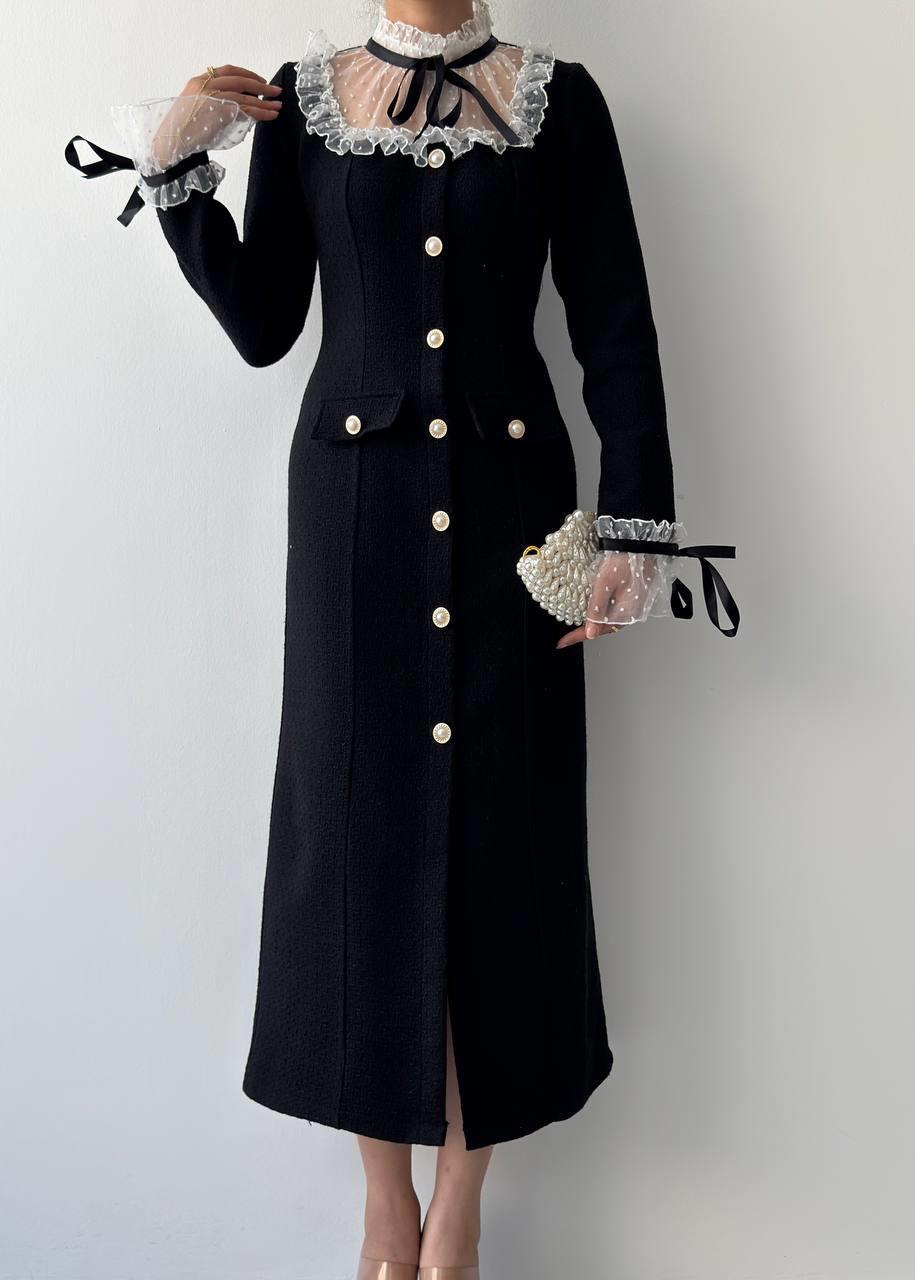 Dali Dantel Cep Detaylı Düğmeli  Elbise