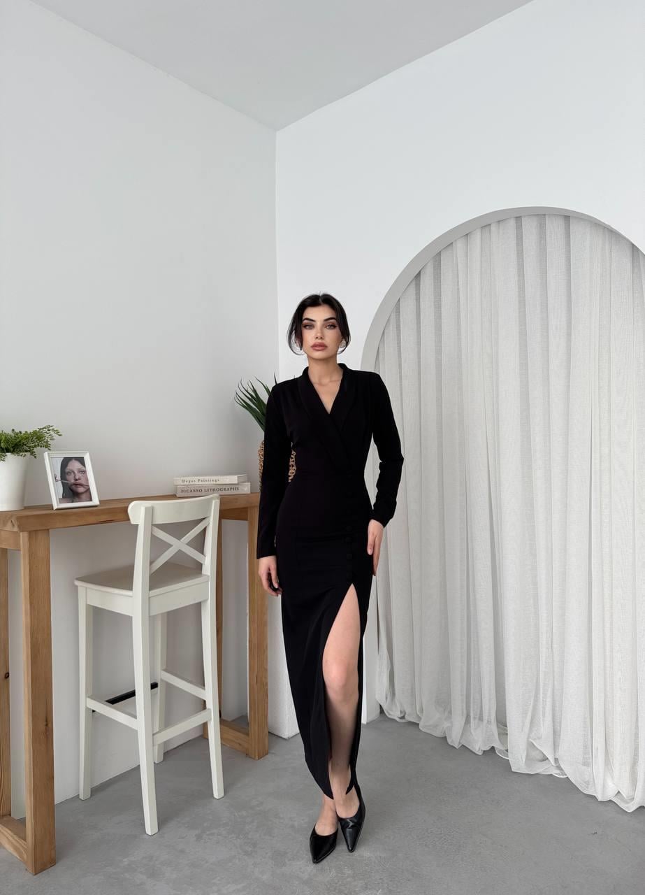 Aldina Düğme Detay Atlas Uzun Elbise
