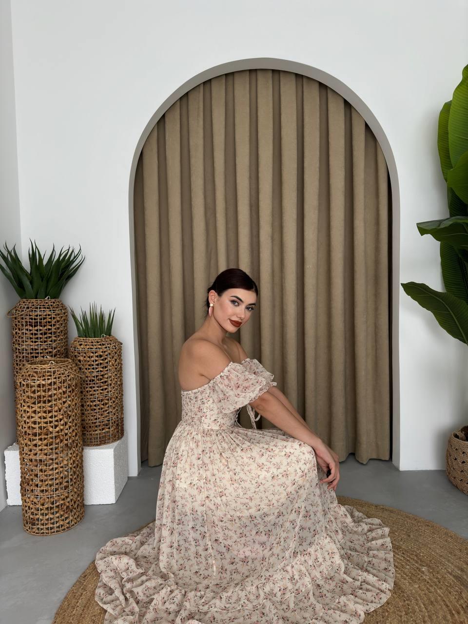 Alessa Şifon Gloplu Midi Astarlı Elbise