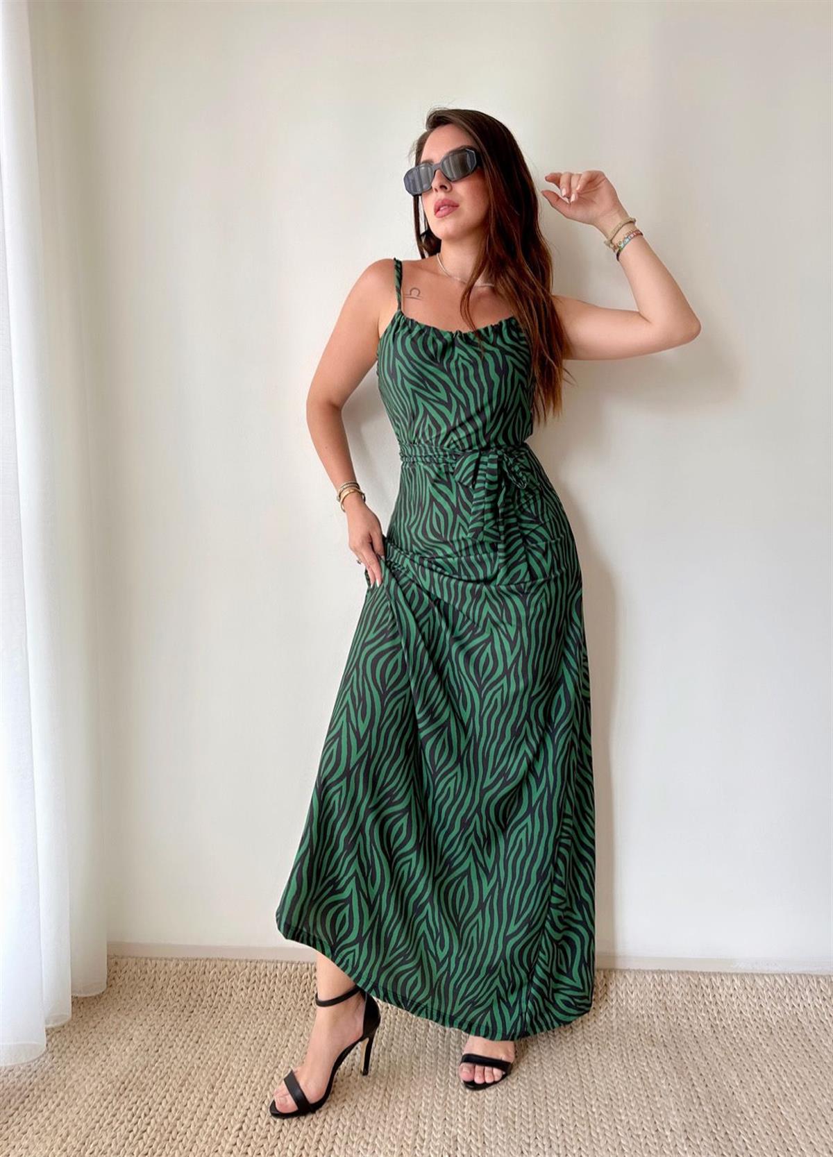 Alin Askılı Uzun Elbise - Yeşil