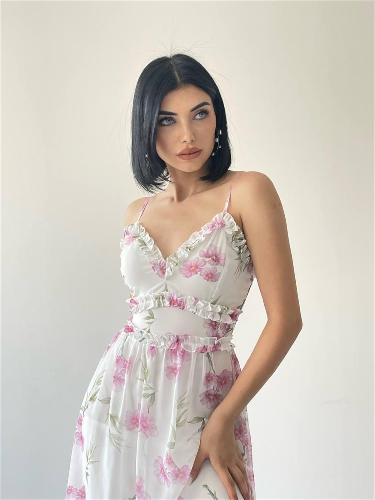 Amazing Askılı Şifon Elbise - Beyaz