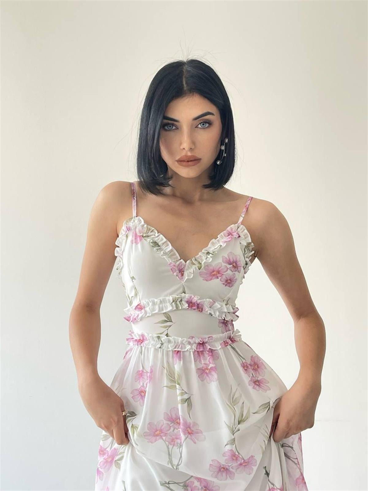 Amazing Askılı Şifon Elbise - Beyaz