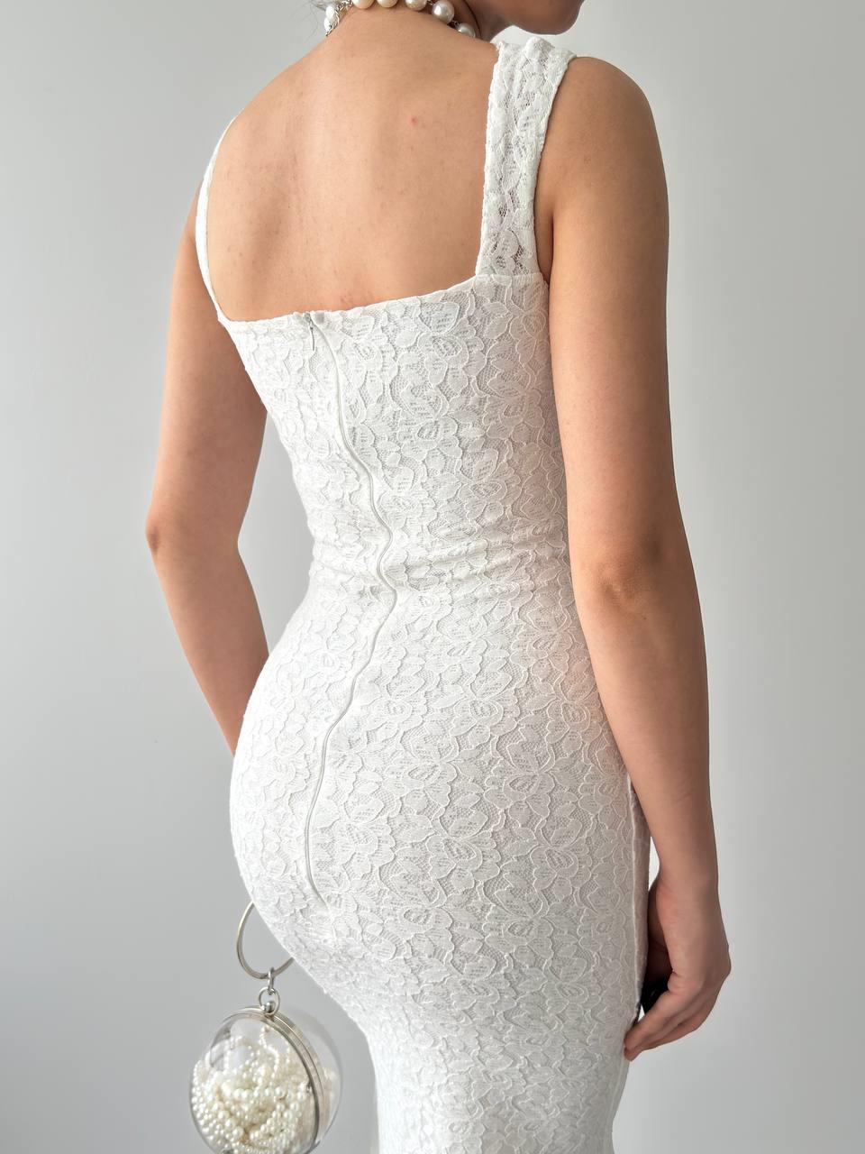 Angel Dantel Kalın Askılı Uzun Elbise