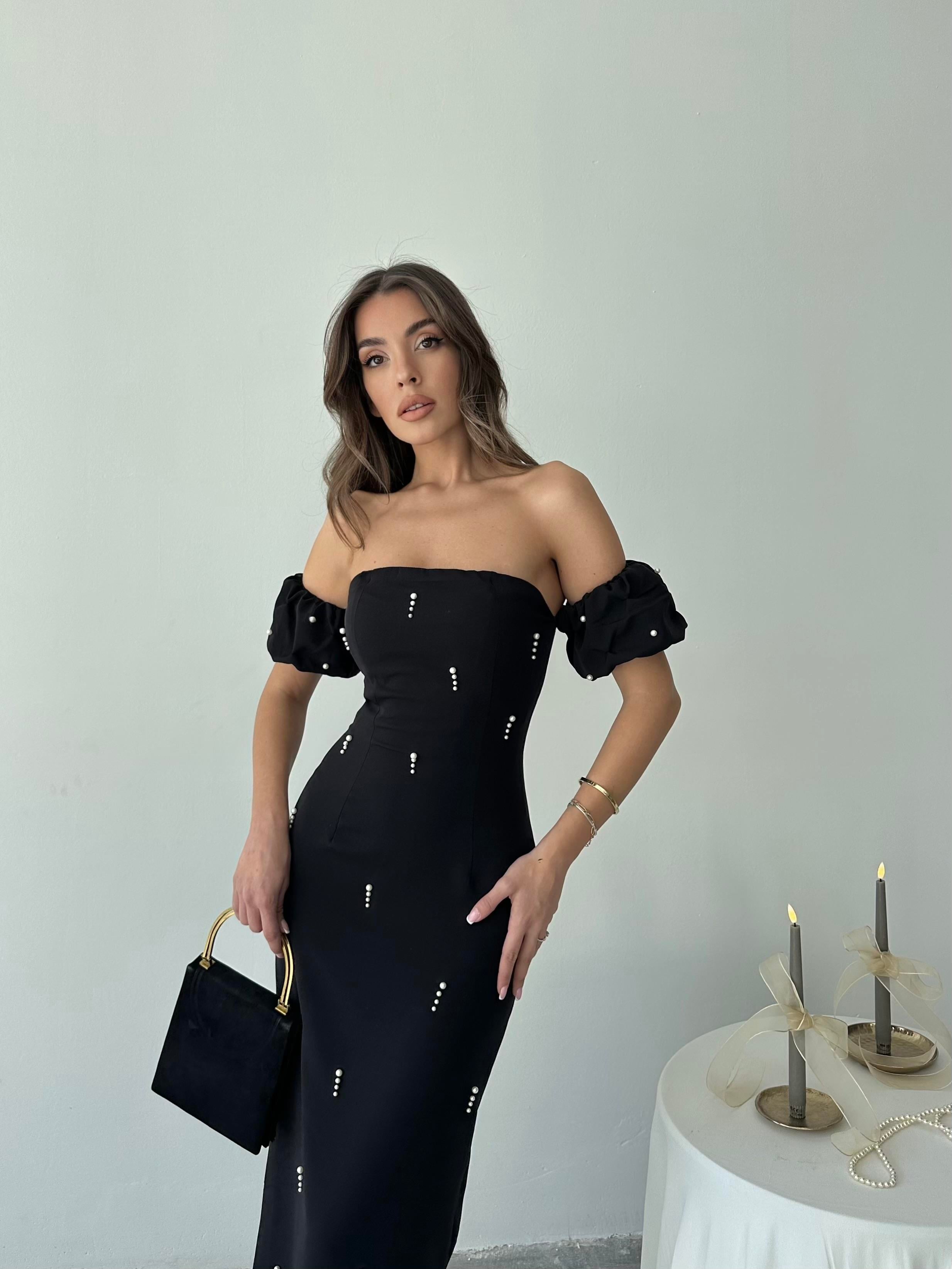 Arabella İncili Atlas Uzun Elbise