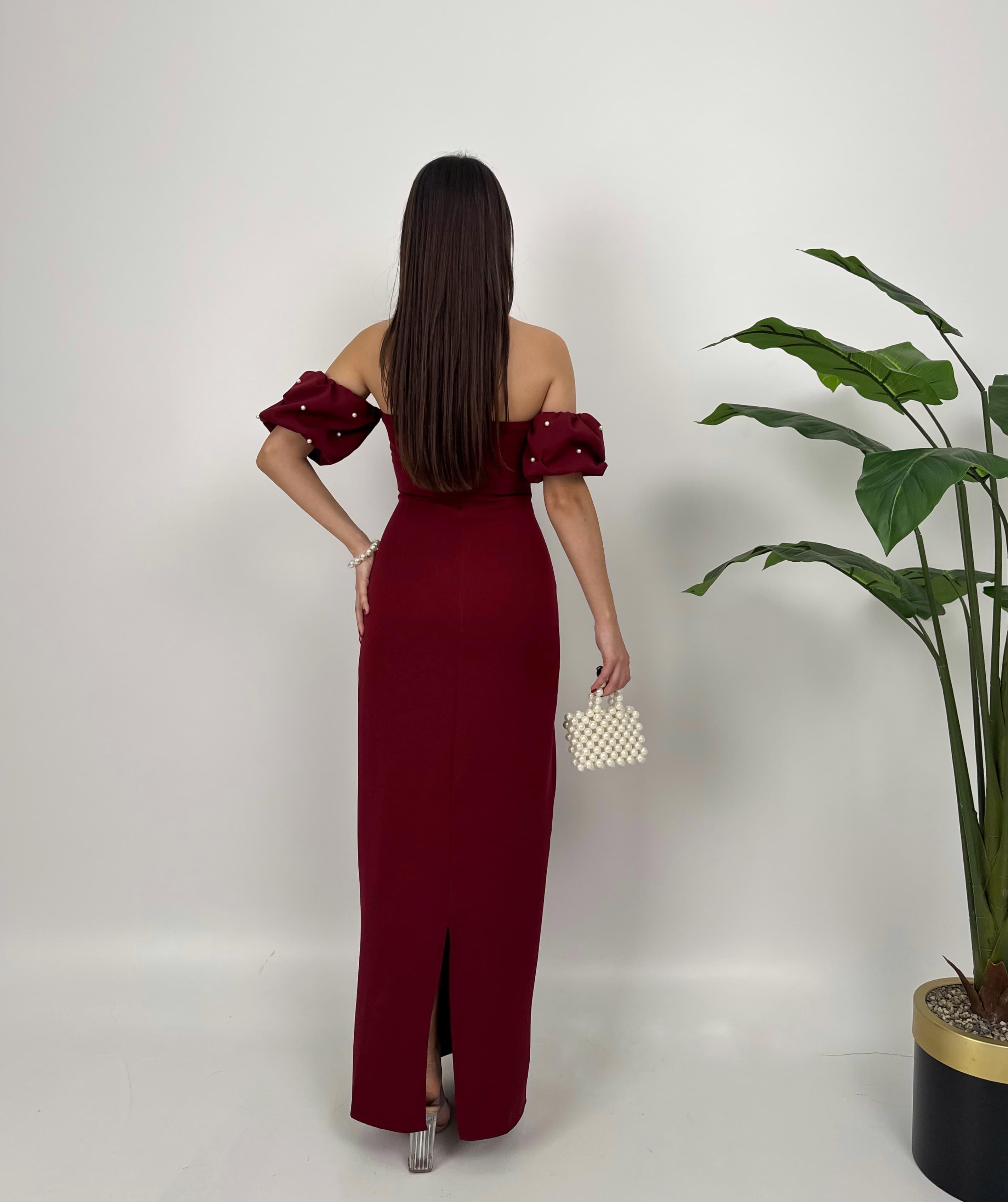 Arabella İncili Atlas Uzun Elbise