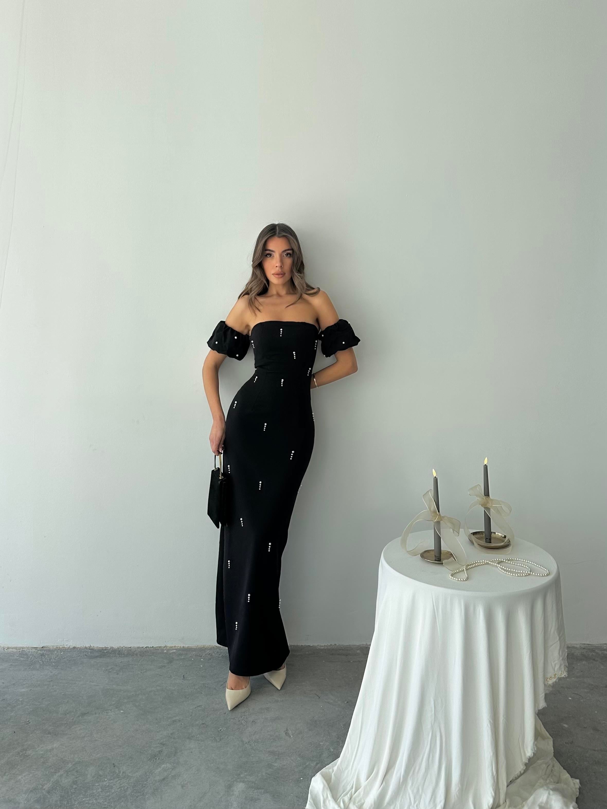 Arabella İncili Atlas Uzun Elbise