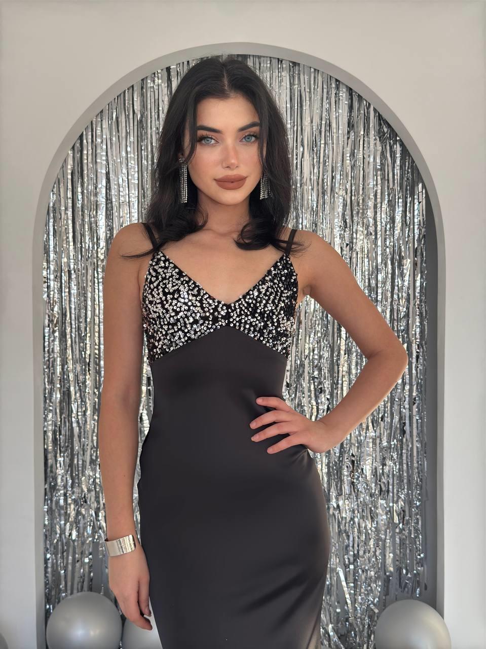 Askılı Payet Saten Elbise