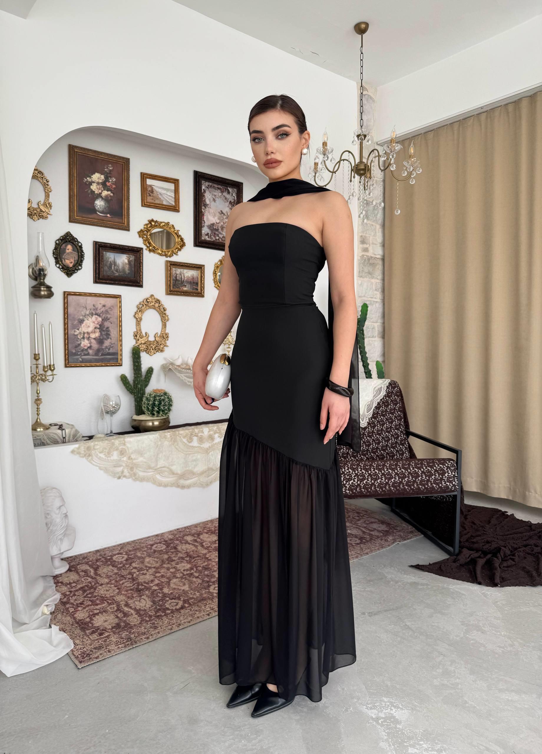 Manen Şal Detaylı Atlas Elbise