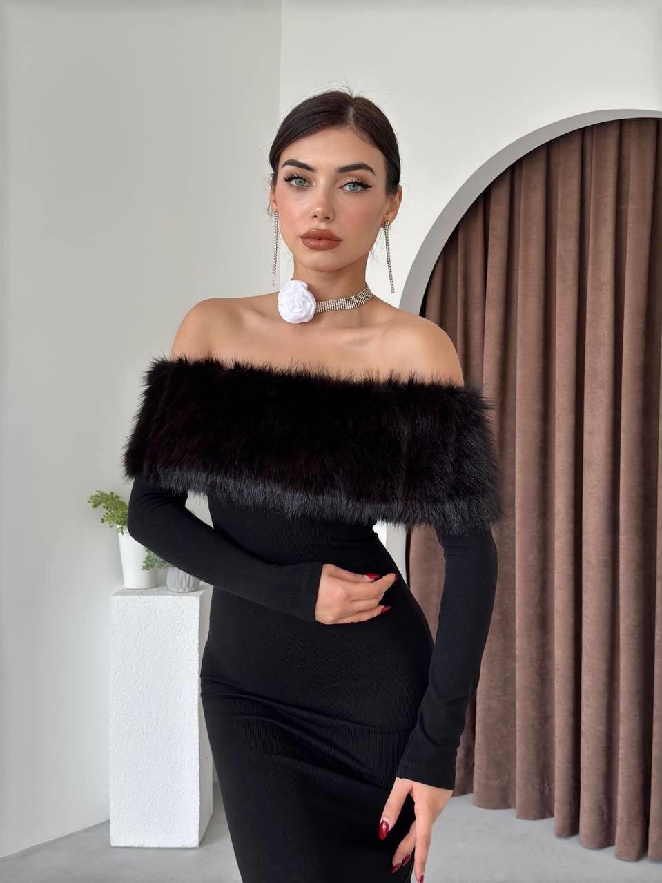 Tasarım Peluş Straplez Elbise