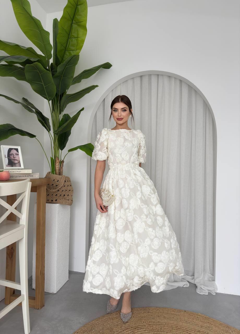 Özel Tasarım Gül Dokuma Uzun Estaban Elbise