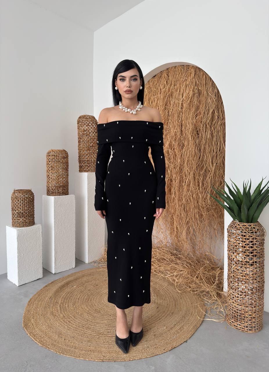 Marvella İnci Boncuk Detay Straplez Uzun Elbise