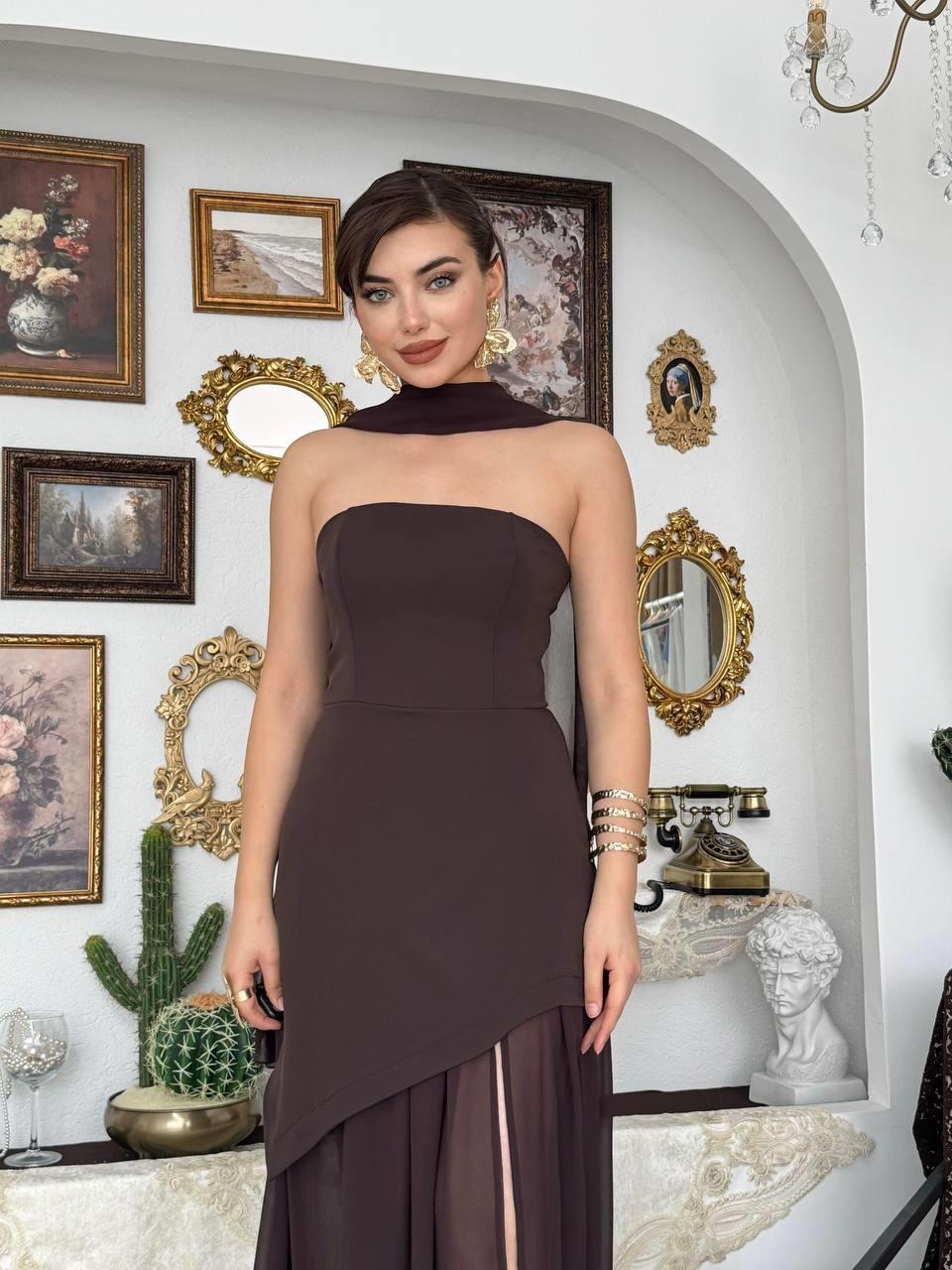 Luen Yırtmaç Detaylı Elbise