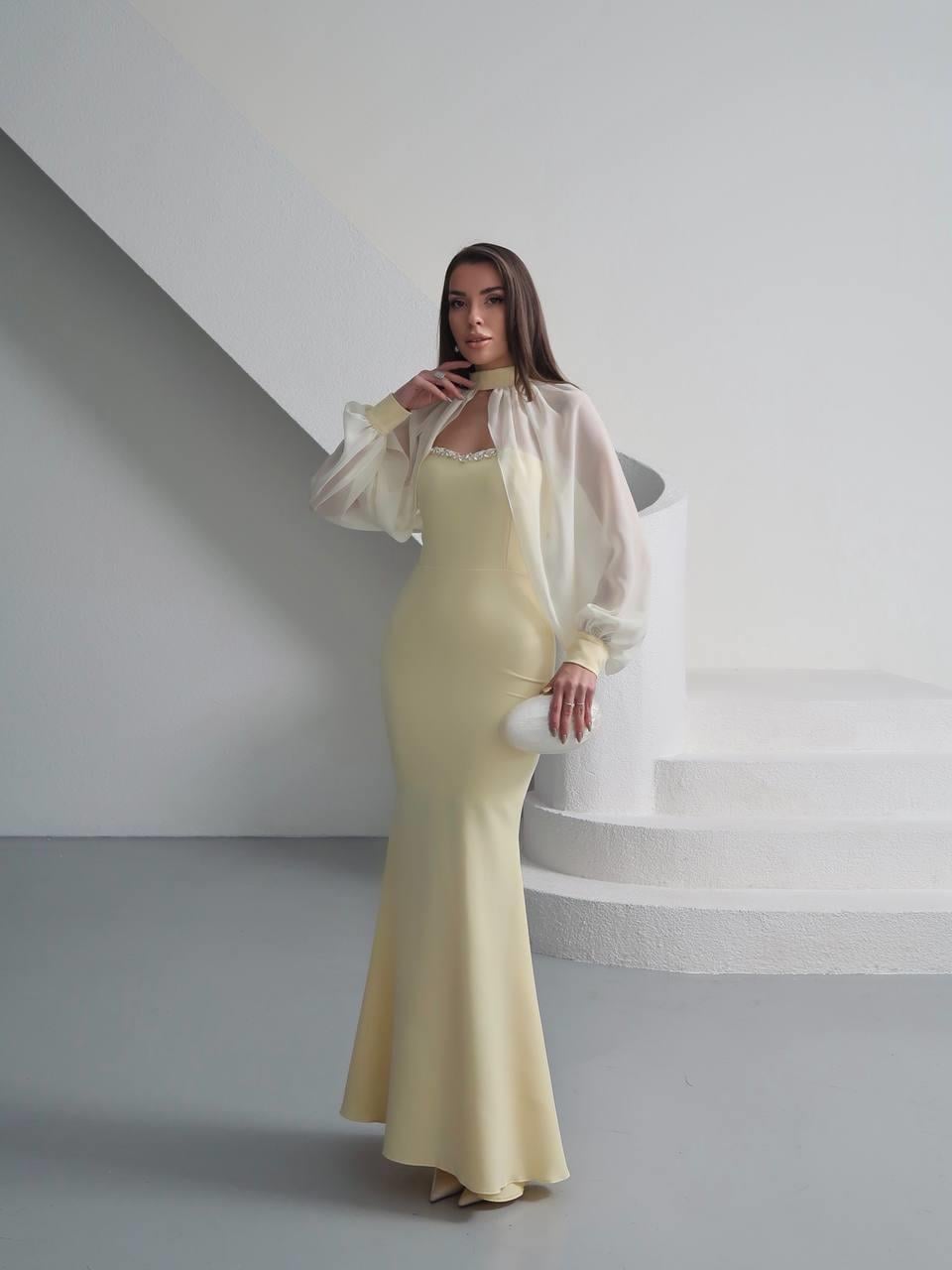 Kalp Yaka Taşlı Tasarım Şifon Elbise Angeline