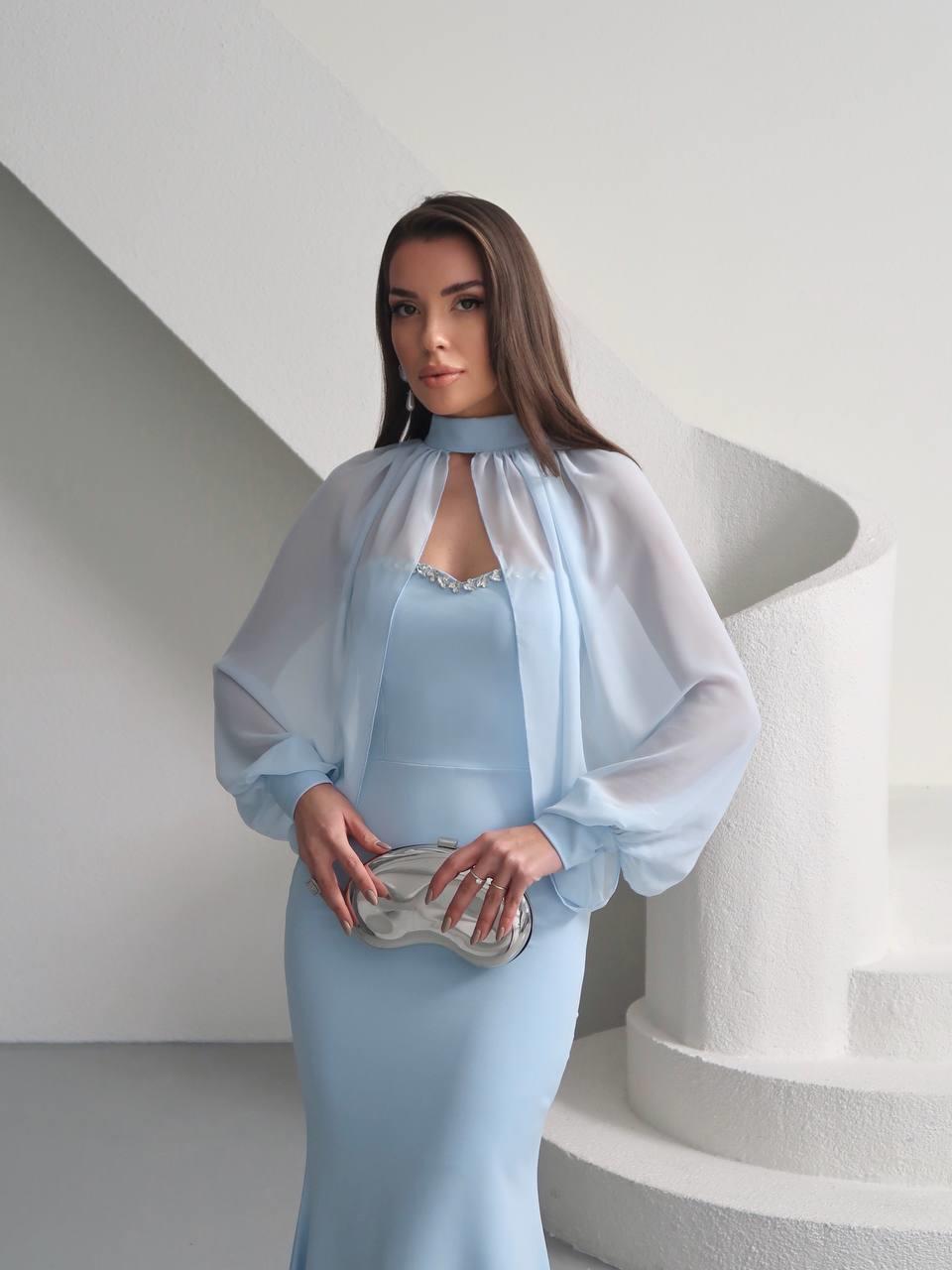 Kalp Yaka Taşlı Tasarım Şifon Elbise Angeline