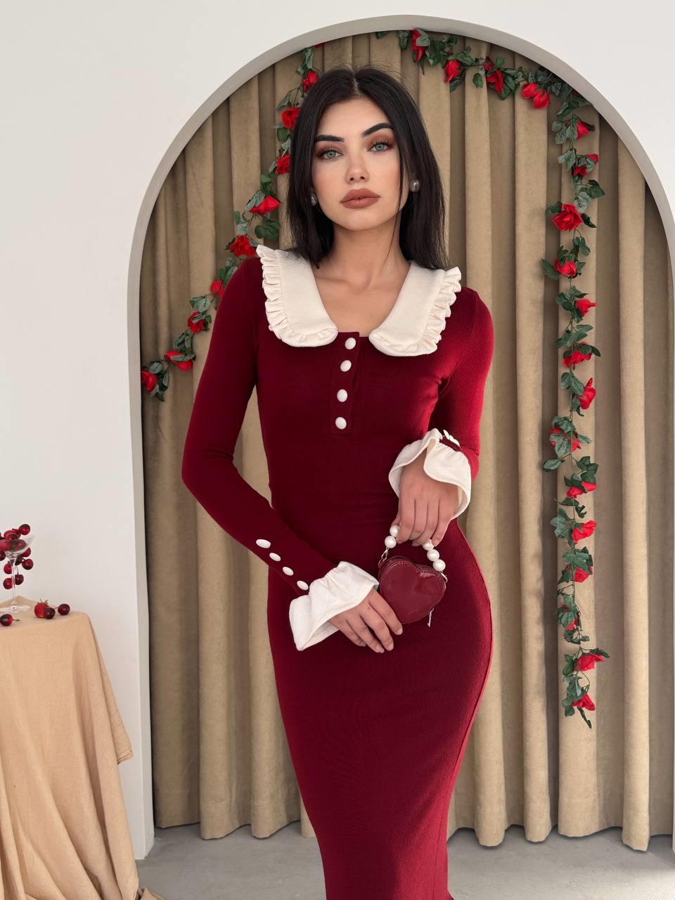 Bebe Yaka Düğmeli Uzun Triko Elbise