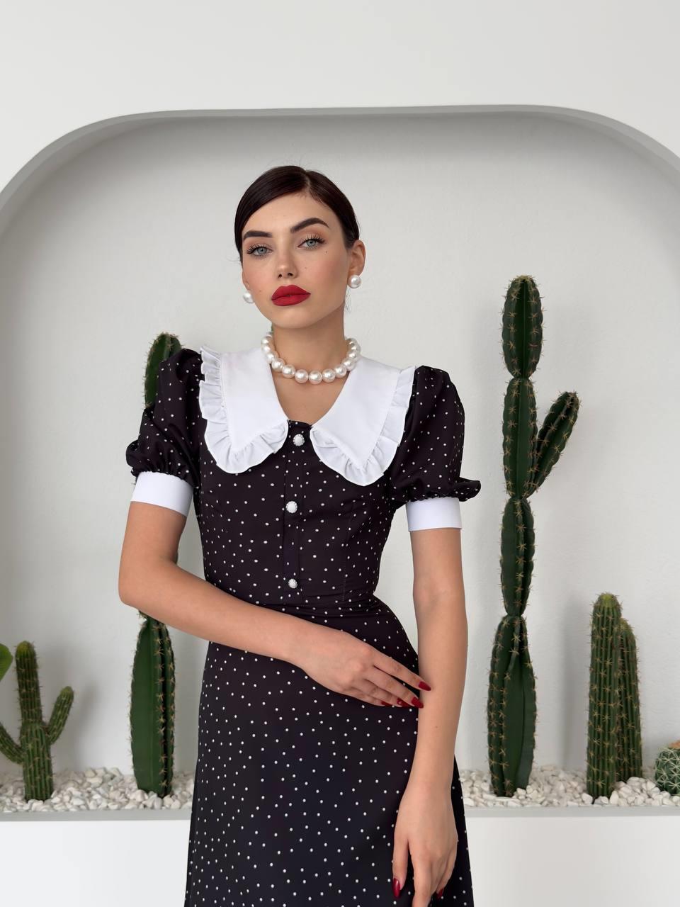 Bebe Yaka Puantiyeli Uzun Elbise