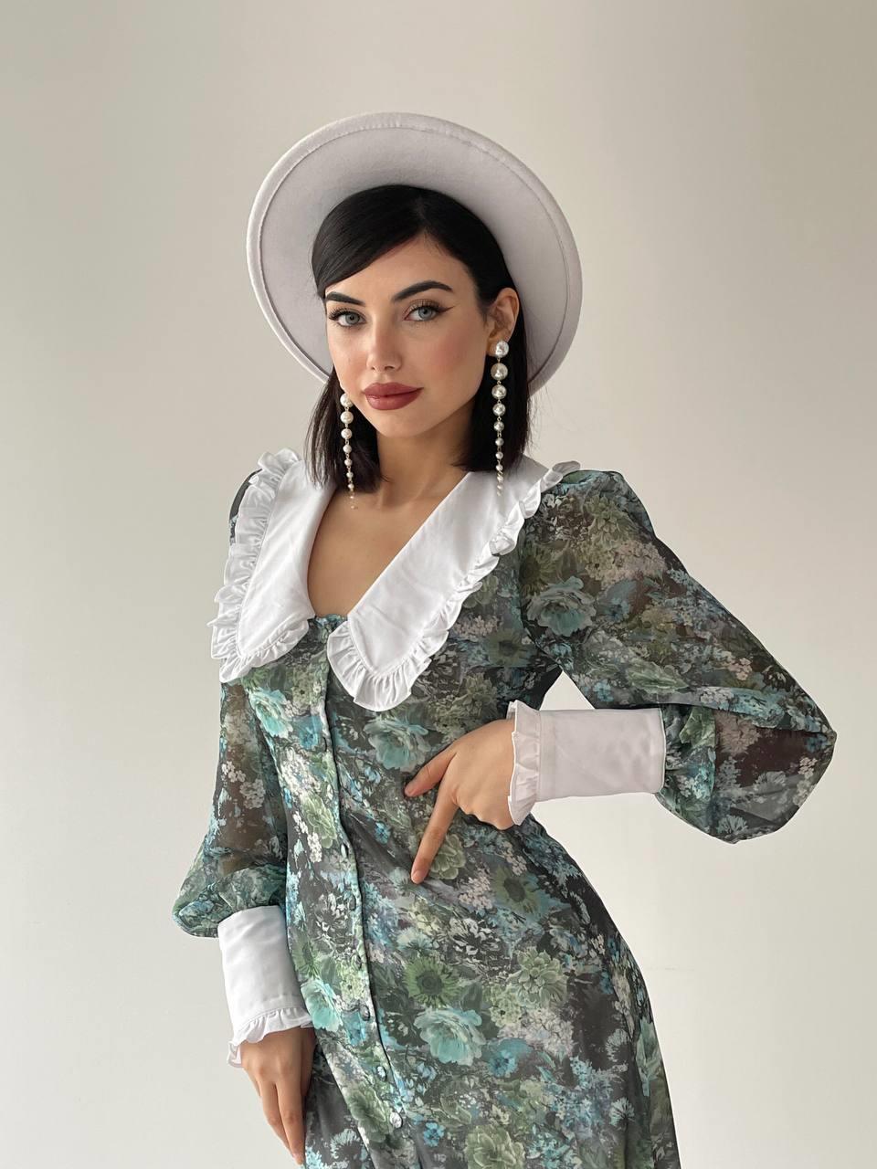 Bebe Yaka Şifon Green Elbise