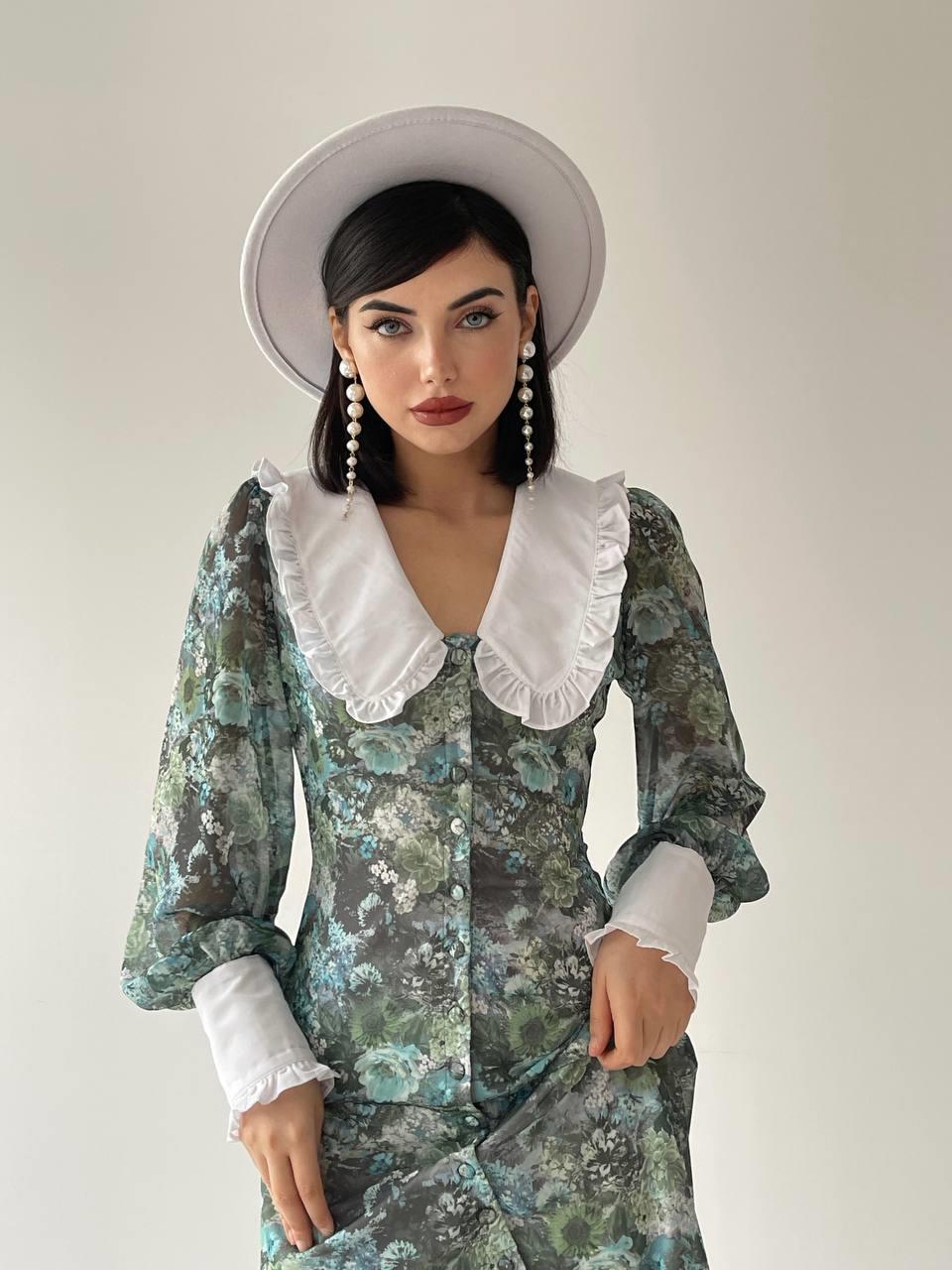 Bebe Yaka Şifon Green Elbise