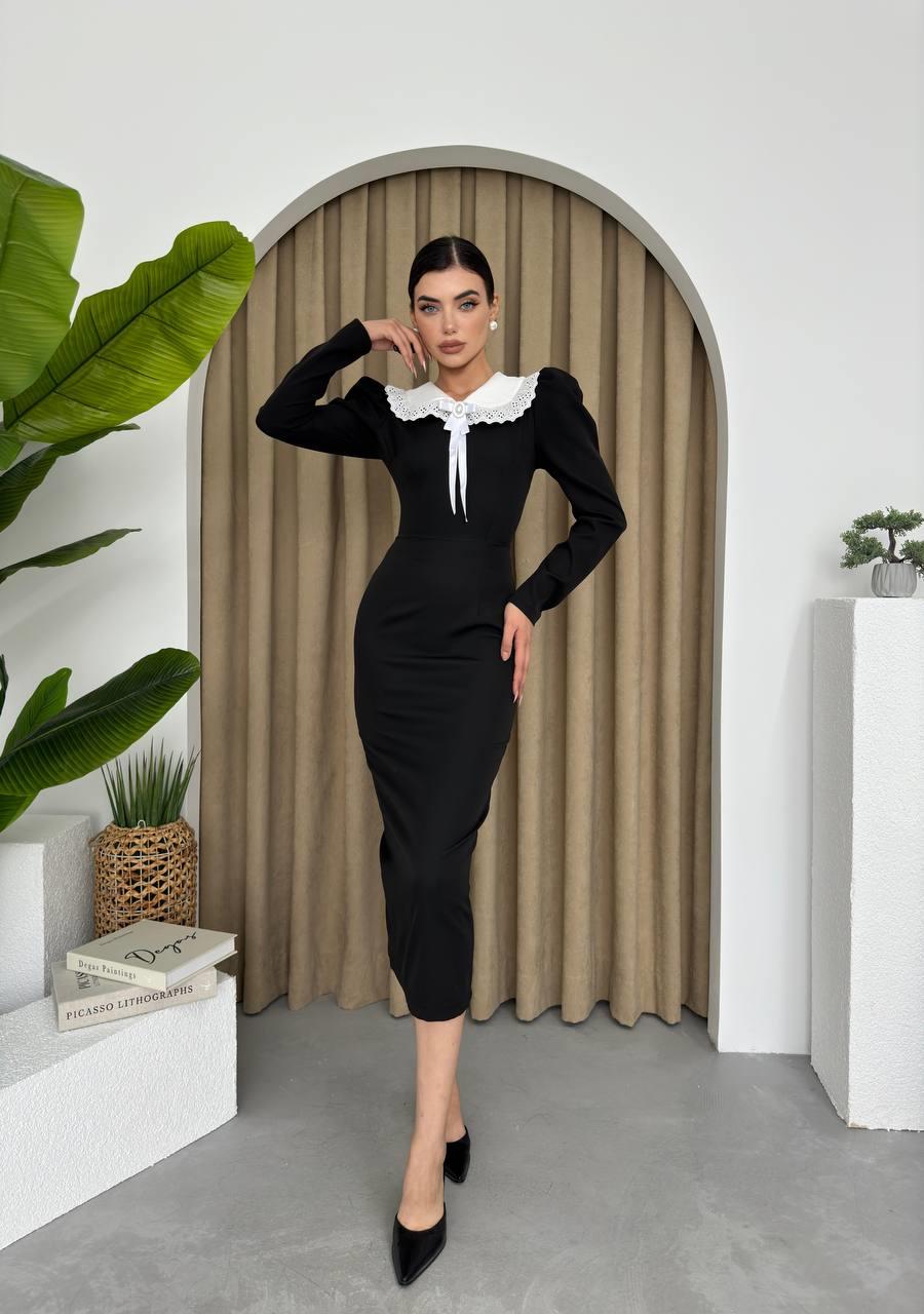 Bebe  Yaka Bronşlu Midi Elbise