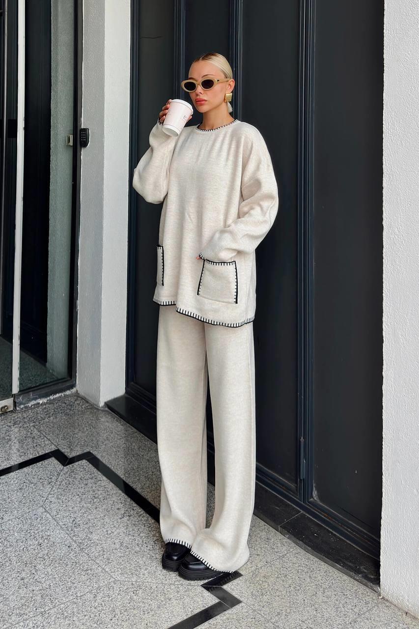 Bisiklet Yaka İşlemeli Triko Takım