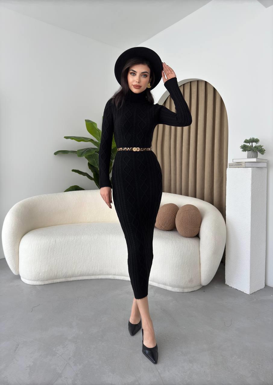 Boğazlı Uzun Triko Elbise