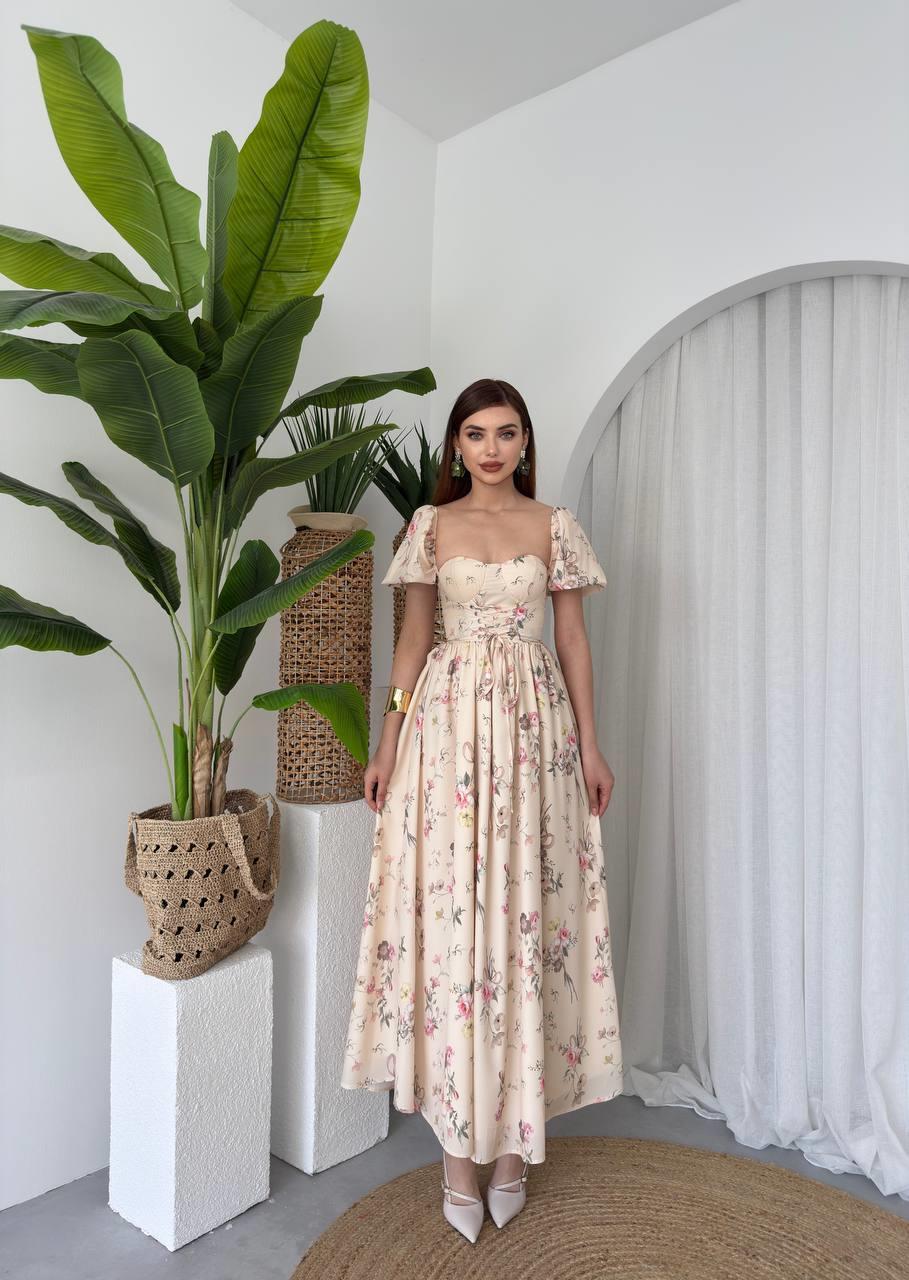 Çiçek Desenli Gloplu Tasarım Zoe Elbise