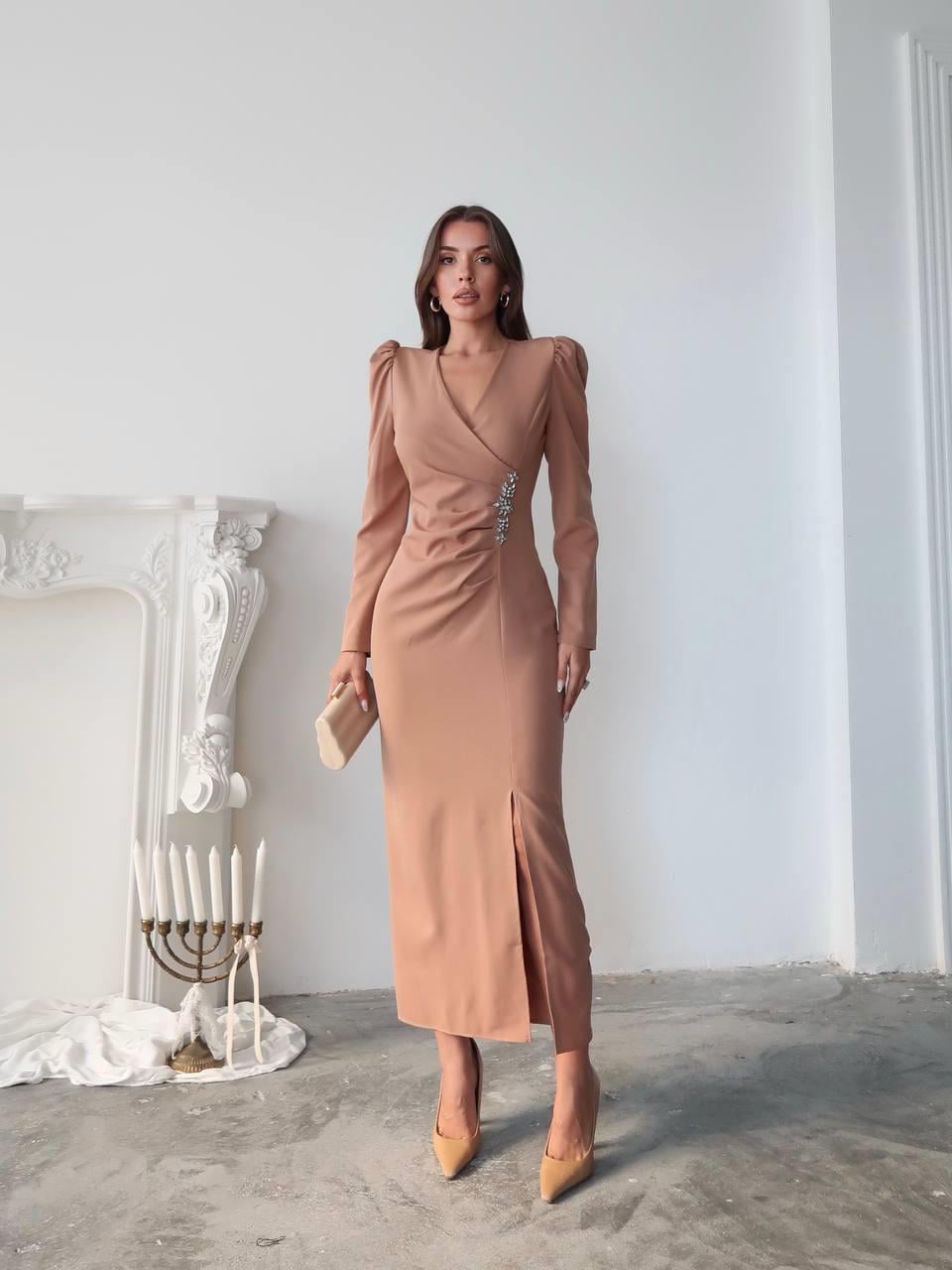 Barley Taş Baskılı Yırtmaclı Uzun elbise 