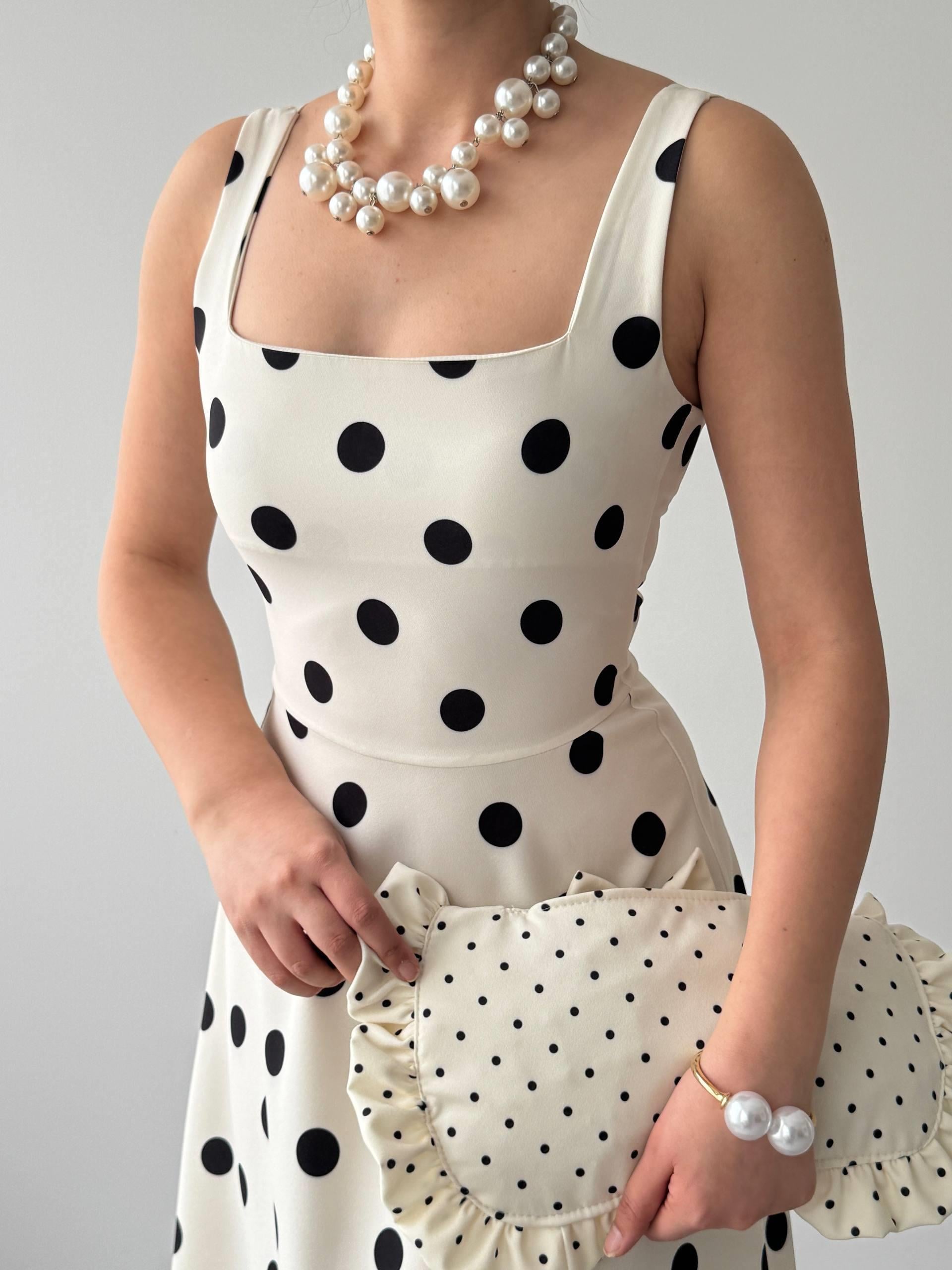 Melon Puantiyeli Midi Elbise