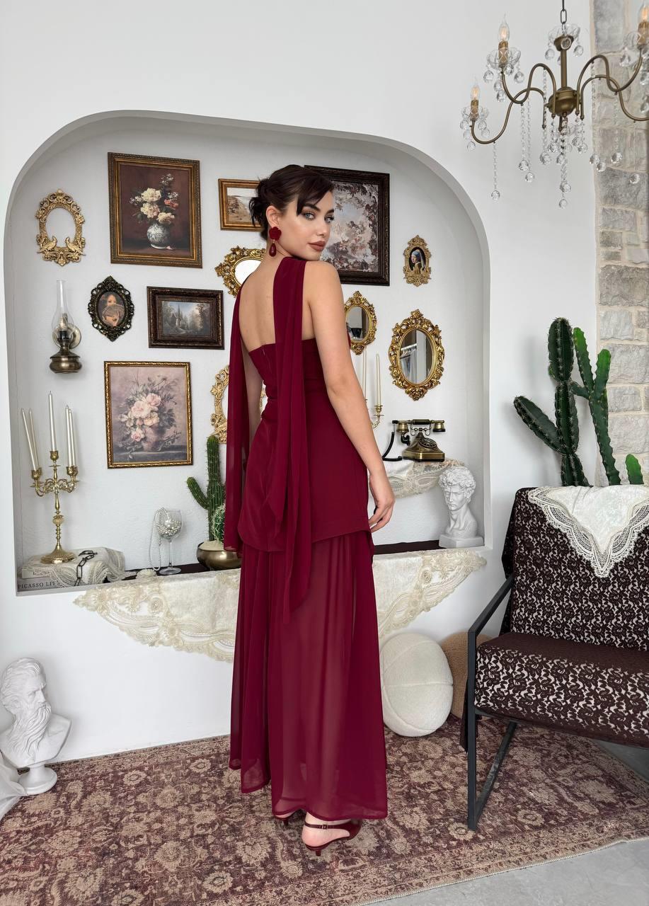 Luen Yırtmaç Detaylı Elbise