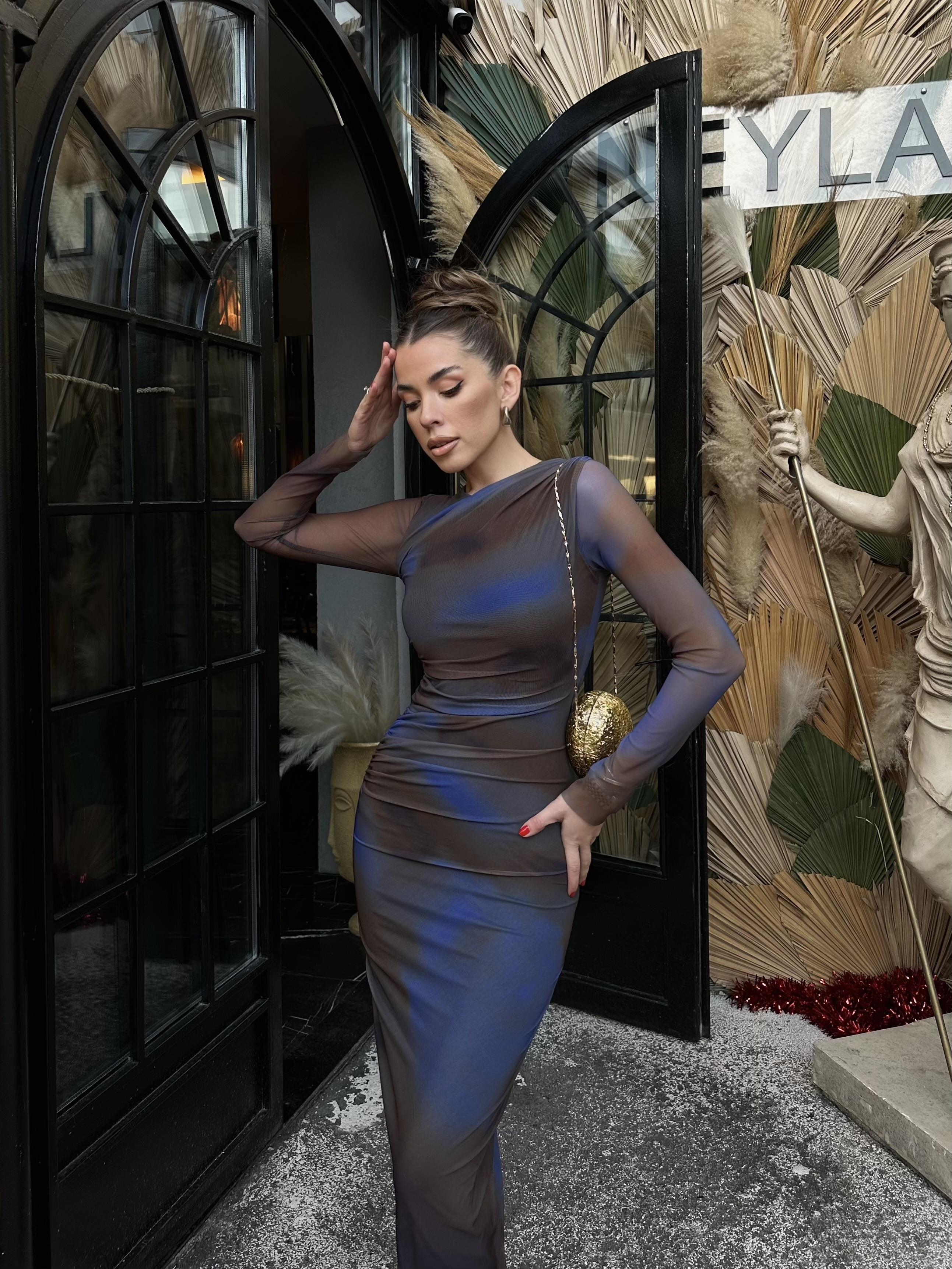 Channel Streç Tül Astarlı Elbise