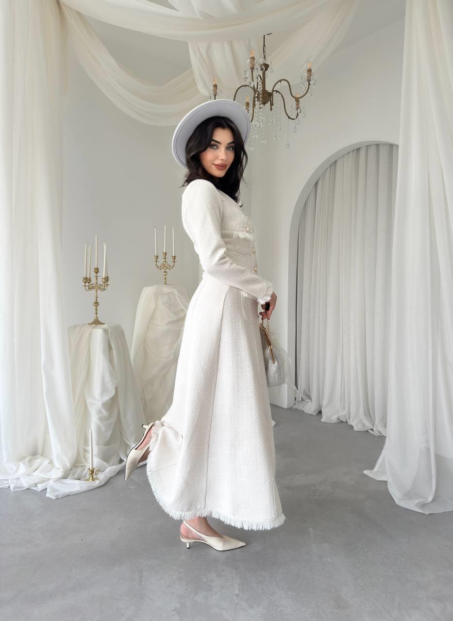 Fari Düğme Detaylı Uzun Elbise