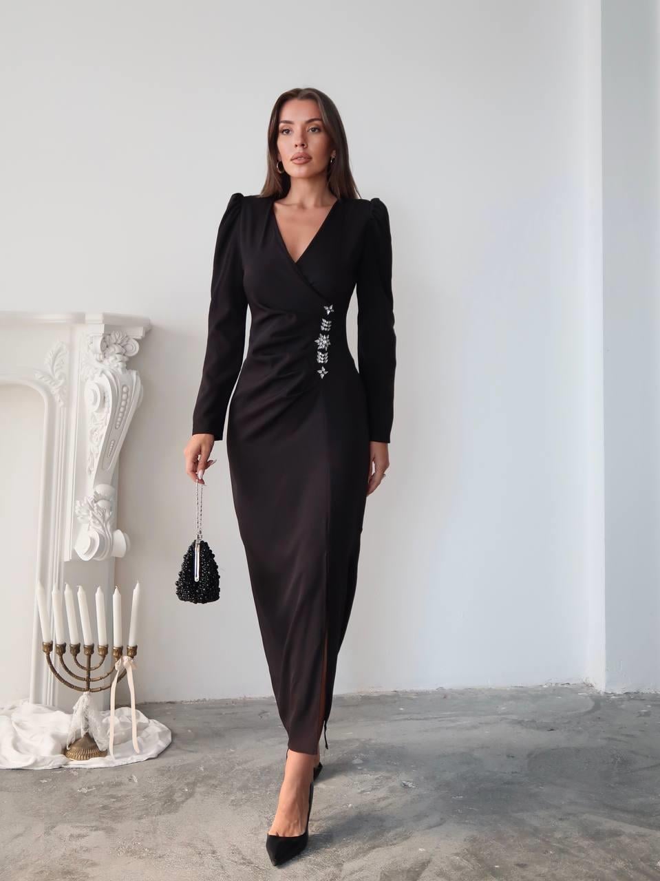 Barley Taş Baskılı Yırtmaclı Uzun elbise