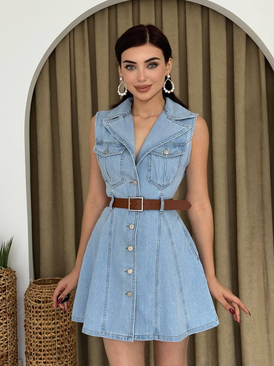 Denim Mini Kiloş Düğmeli Elbise